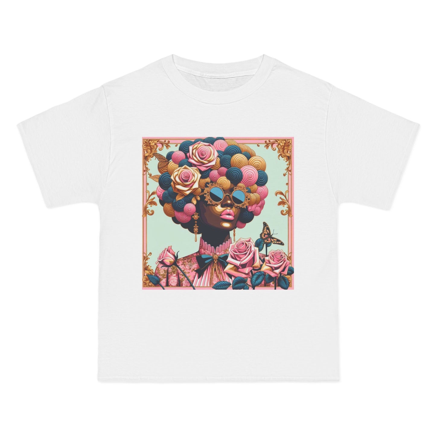 Vibrant Art Tee - Short-Sleeve T-Shirt with Colorful Floral Design, Art Lovers Gift, Trendy Summer Fashion - Lady In Pink Baroque