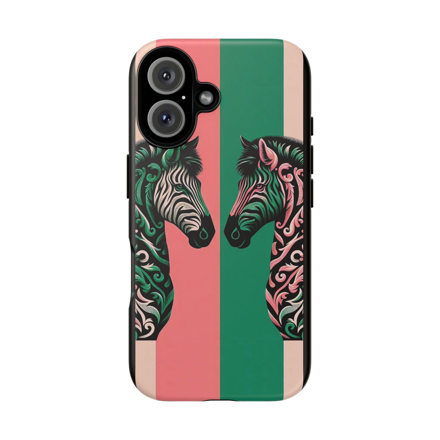 Phone Case - Elegant Pink & Green Zebra Damask Design
