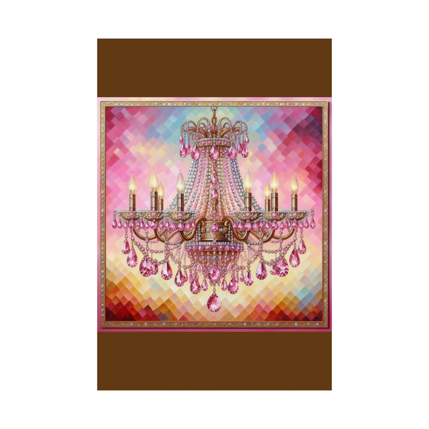 Glamorous Chandelier Satin Poster - Elegant Wall Art, Home Decor, Gift for Weddings, Birthdays, Art Lovers, Party Decor - Pink Jeweled Chandelier