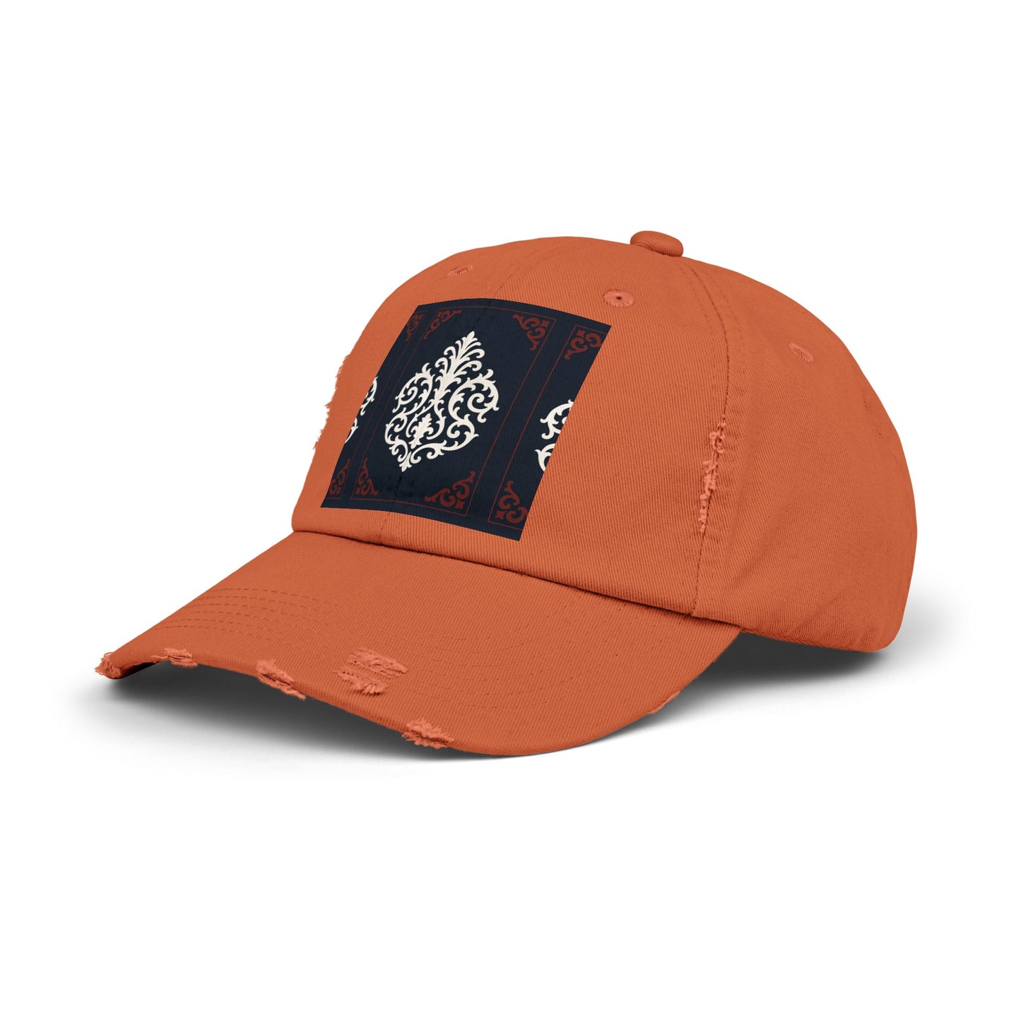 Dusk Blue & Maroon-White Baroque Distressed Cap with Ornamental Medallion Patch