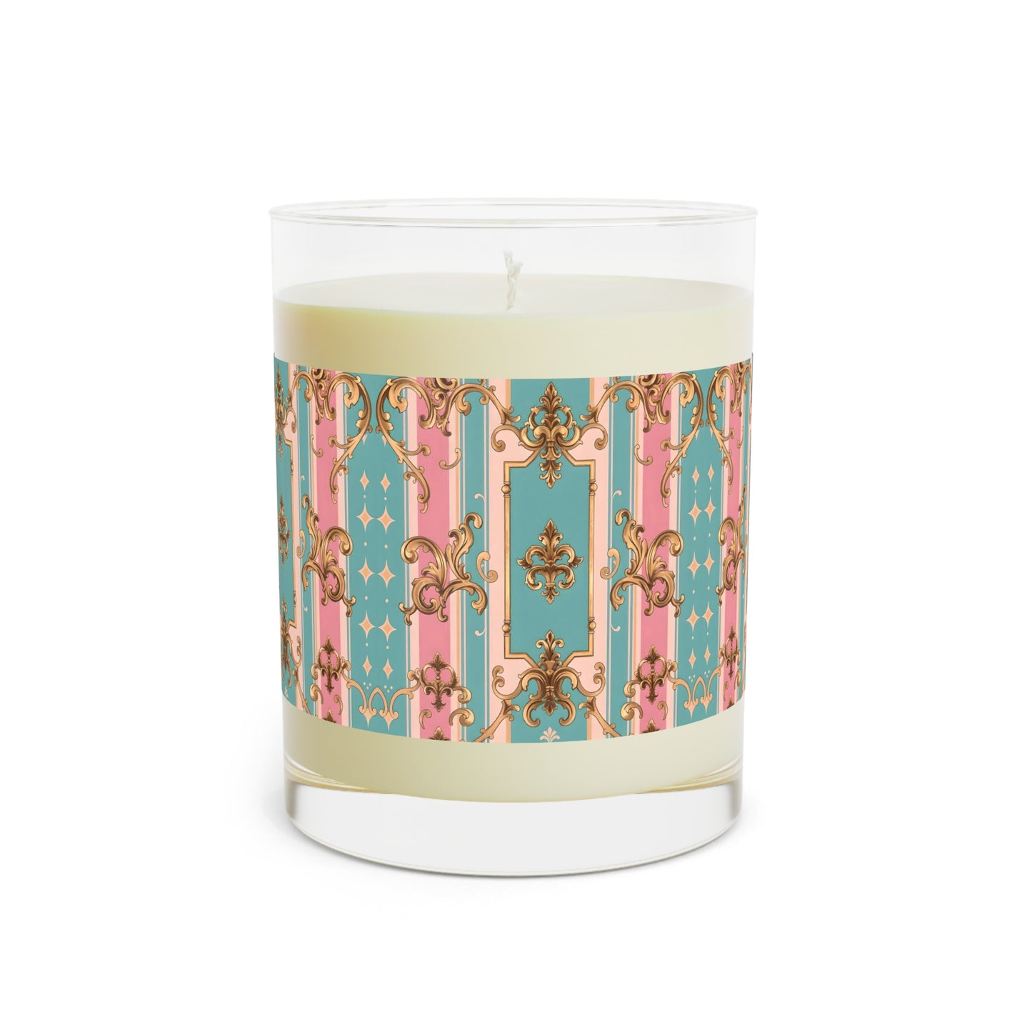 Elegant Scented Candle - Luxurious Home Decor, Aromatherapy Gift, Stylish Candle - Pink & Matte Turquoise Striped Rococo