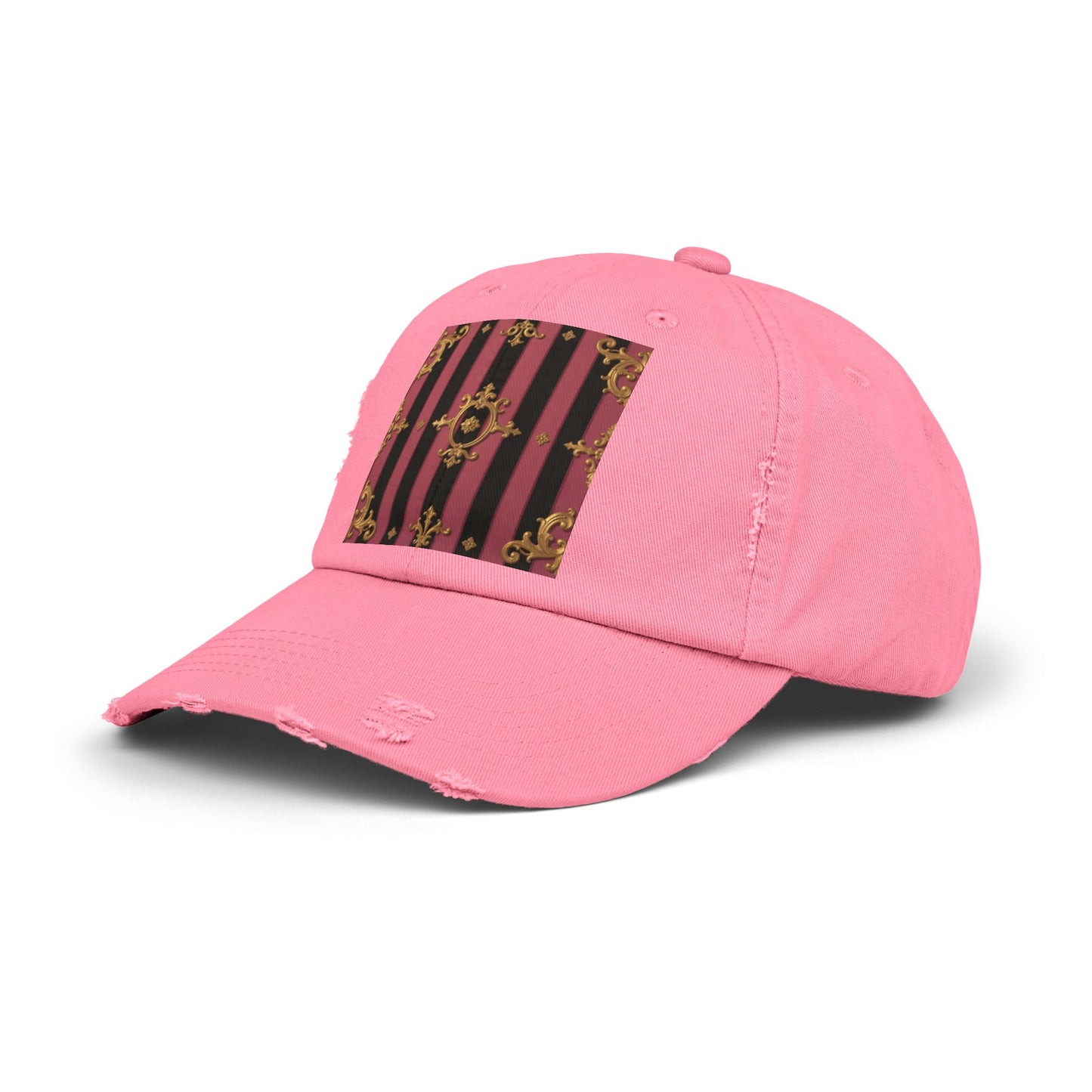 Chic Black & Mauve Striped Gold Baroque Distressed Cap, Trendy Hat, Vintage Style Cap, Gift for Him/Her, Casual Accessory