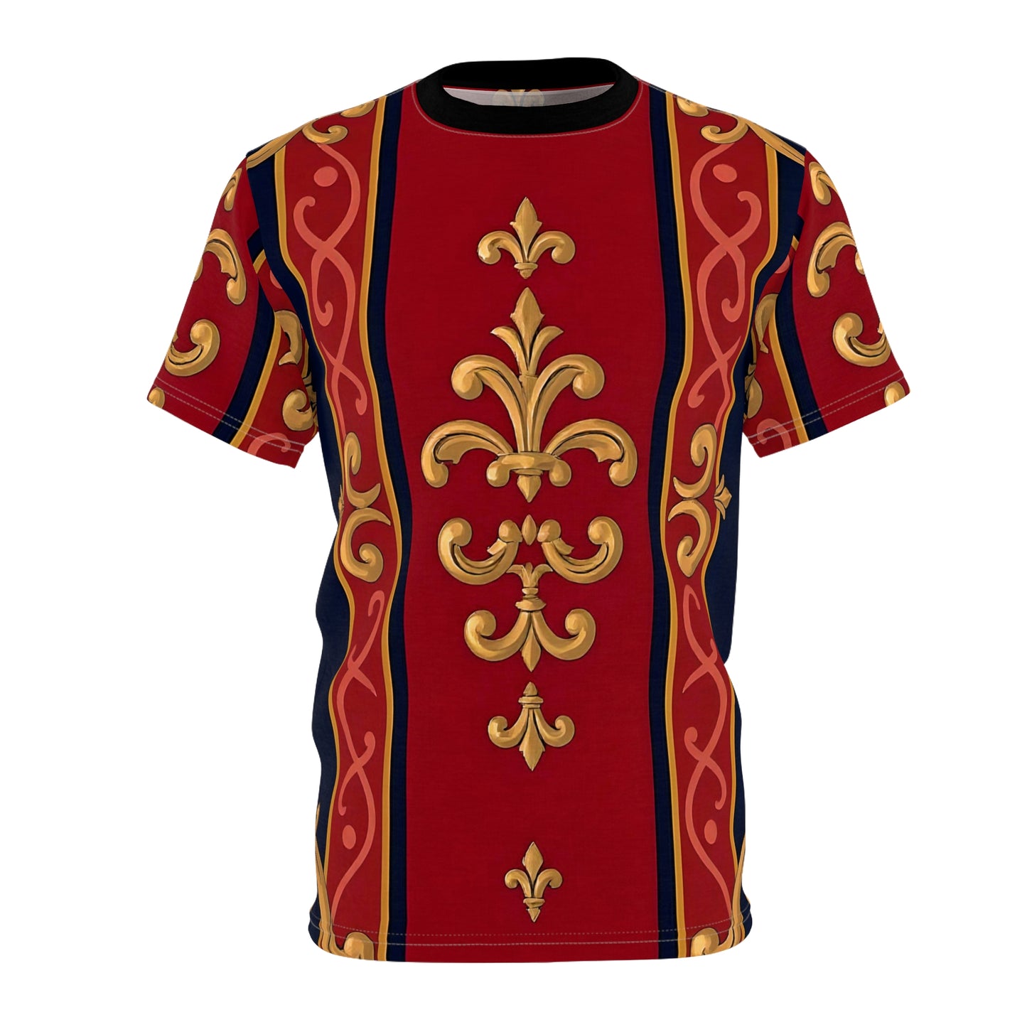 Luxurious Baroque Unisex Tee | Statement Shirt, Casual Wear, Gift Ideas, Fashion Top, All-Occasion Tee - Midnight Blue & Dusk Red Gold Baroque