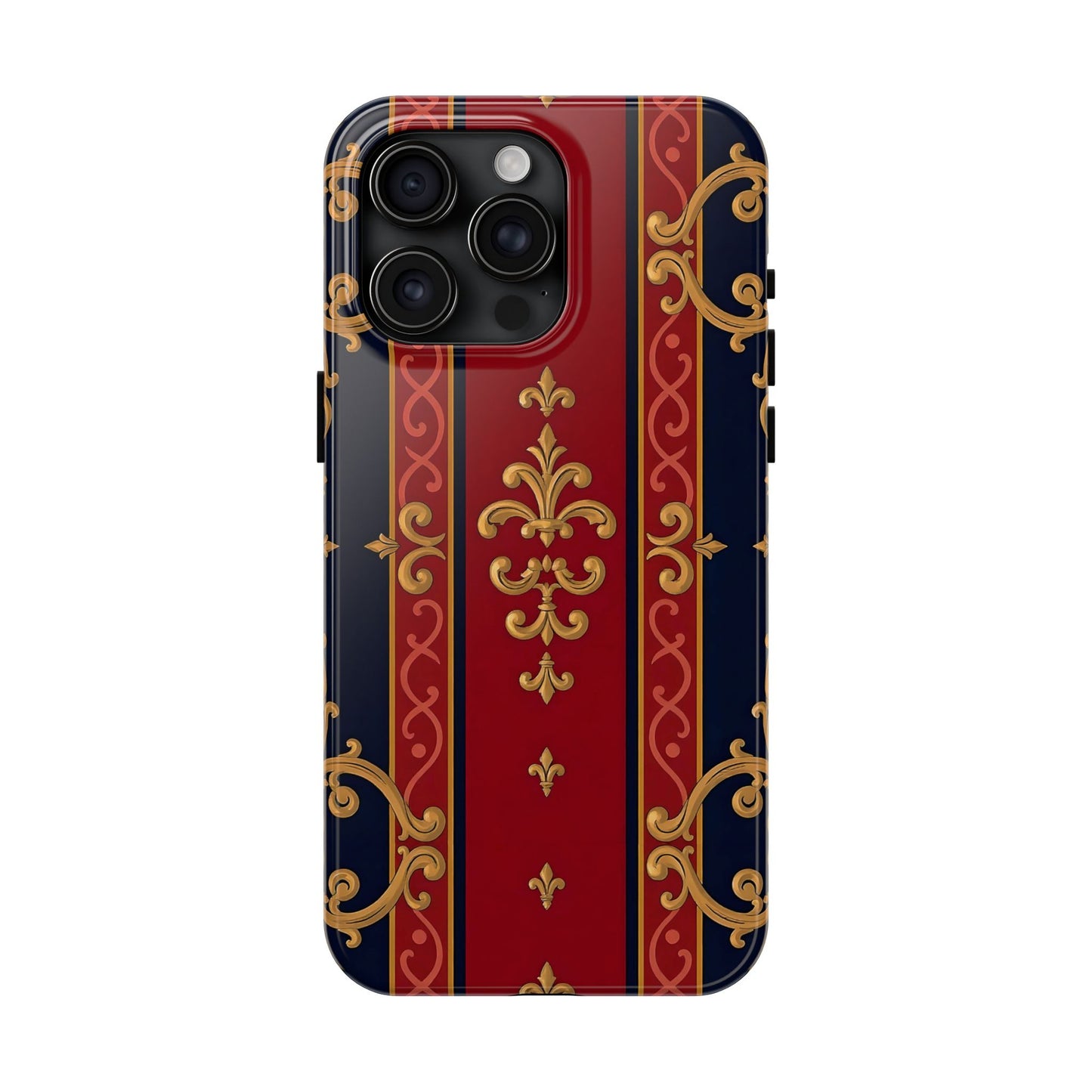 Elegant Vintage Phone Cases, Tough Phone Cover, Stylish Cell Phone Accessories, Durable Phone Protection - Midnight Blue & Dusk Red Gold Baroque