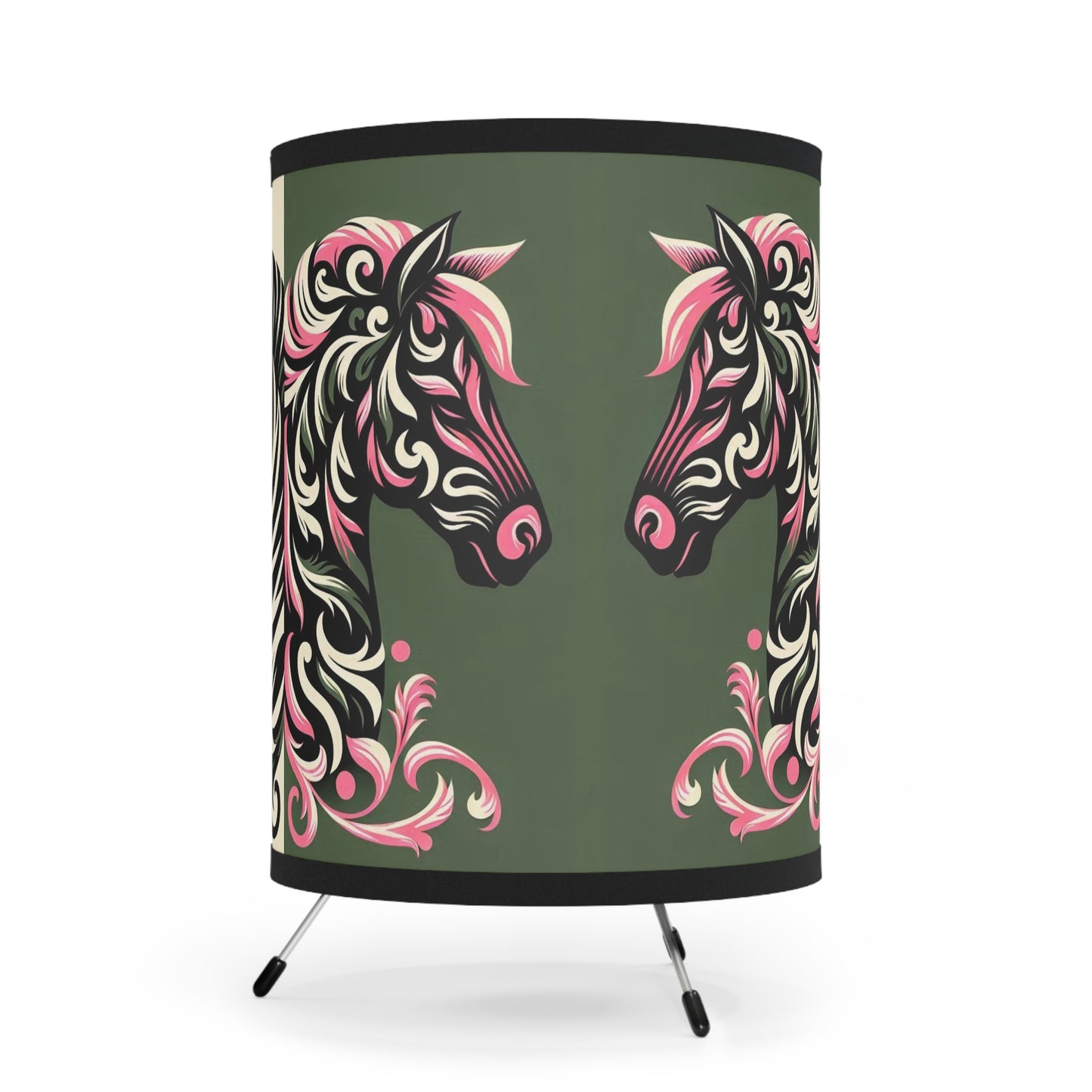 Tripod Lamp - Elegant Vintage Floral Print Home Accent - Olive, Pink & Cream Zebras