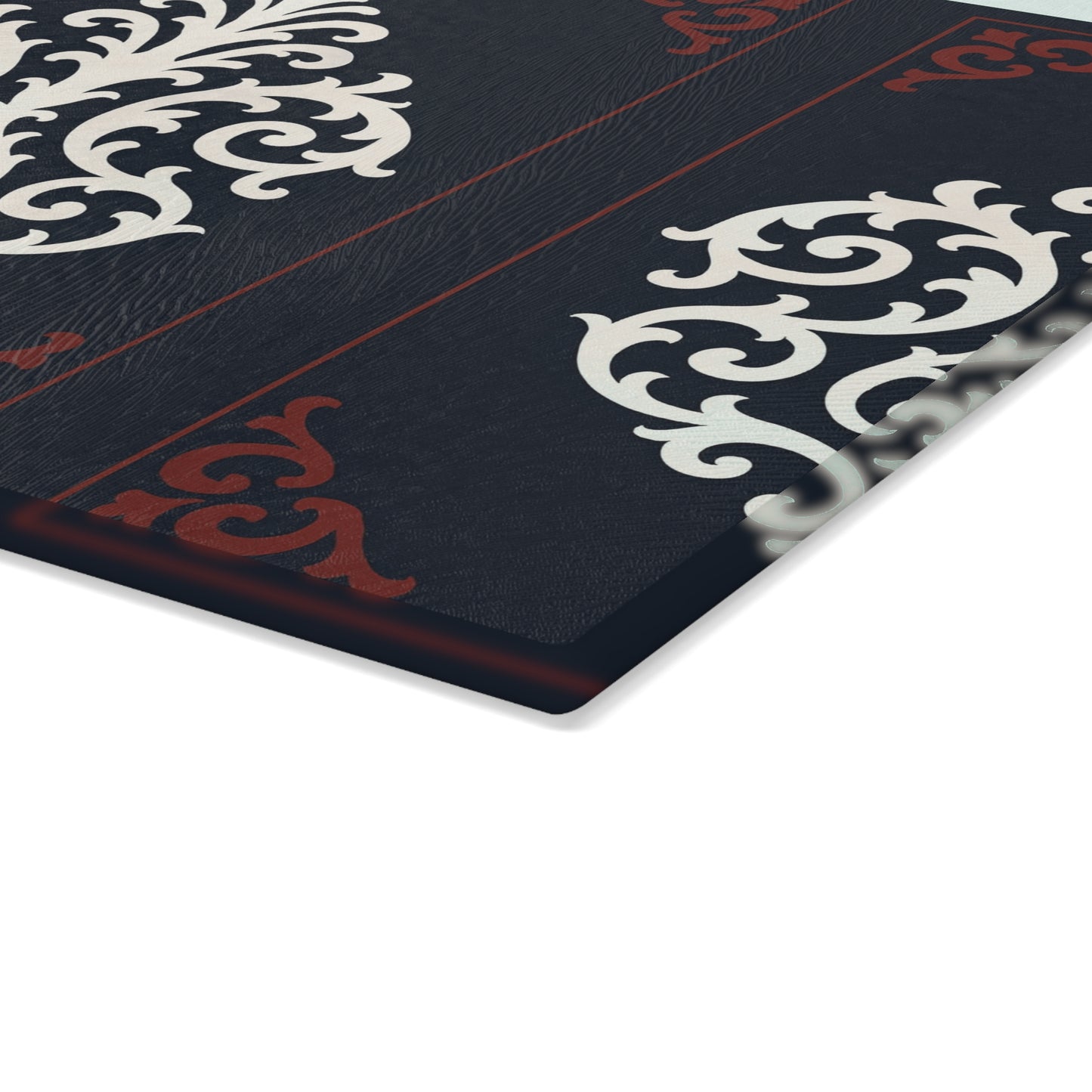 Dusk Blue-Maroon & White Baroque Glass Cutting Board – Elegant Blue & White Kitchen Trivet