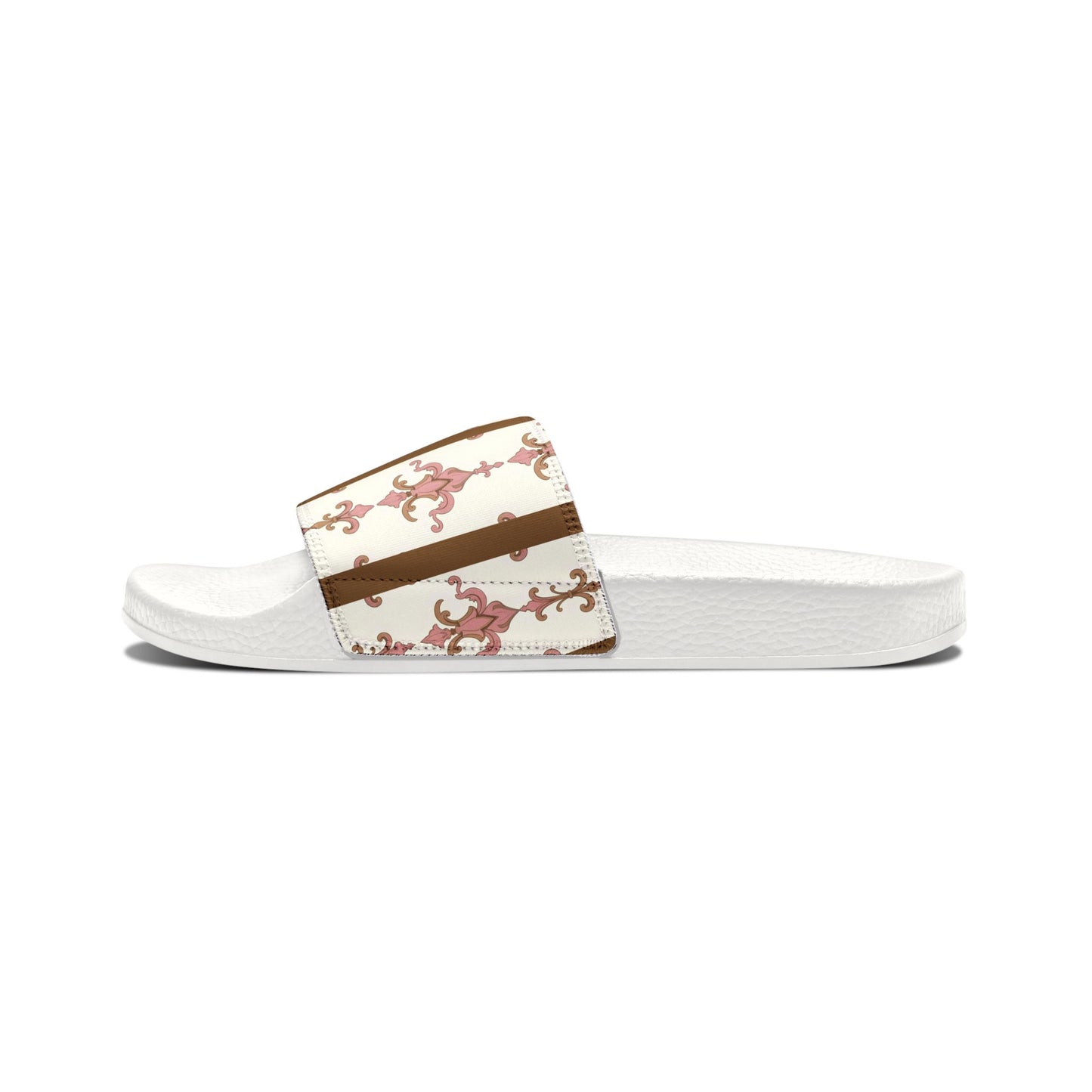 Chic Removable-Strap Sandals for Women, Stylish Summer Footwear, Vacation Ready, Comfortable Beach Shoes - Brown Striped Pink Arabesque