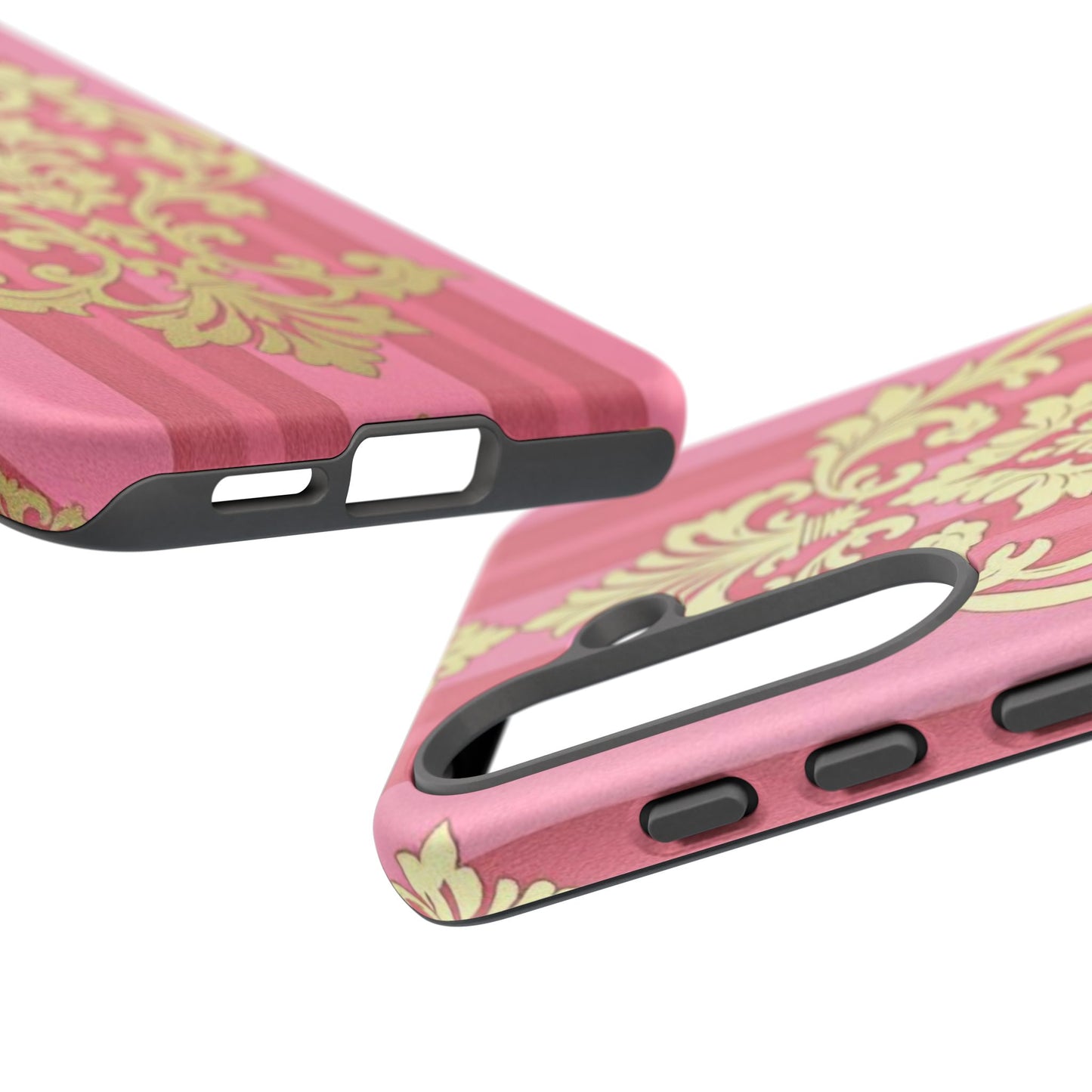 Elegant Floral Motif Phone Case - Tough Cases with Vintage Design - Pink Striped Damask