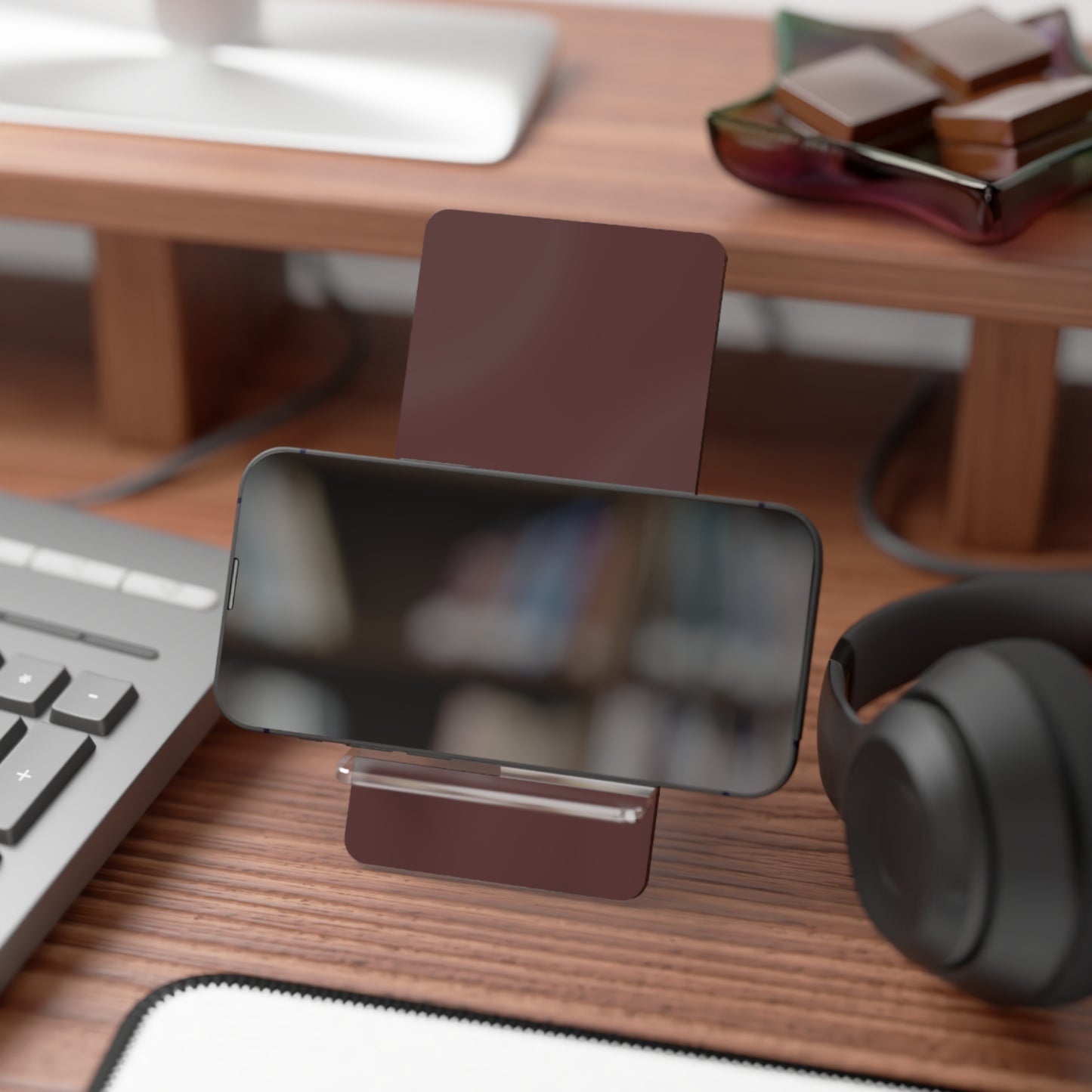 Stylish Brown Merlot Phone Stand, Elegant Mobile Display Holder, Desk Organizer, Gift for Tech Lovers, Home Office Decor