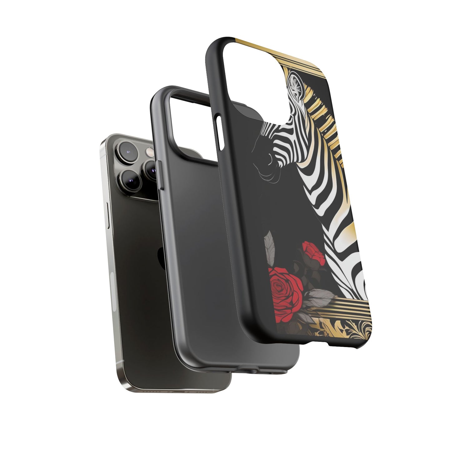 Phone Case - Elegant Zebra & Roses Design