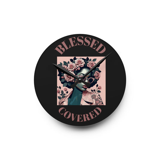 Stylish Acrylic Wall Clock - Blessed & Covered Design, Modern Home Decor, Unique Gift, Wall Art, Timeless Elegance