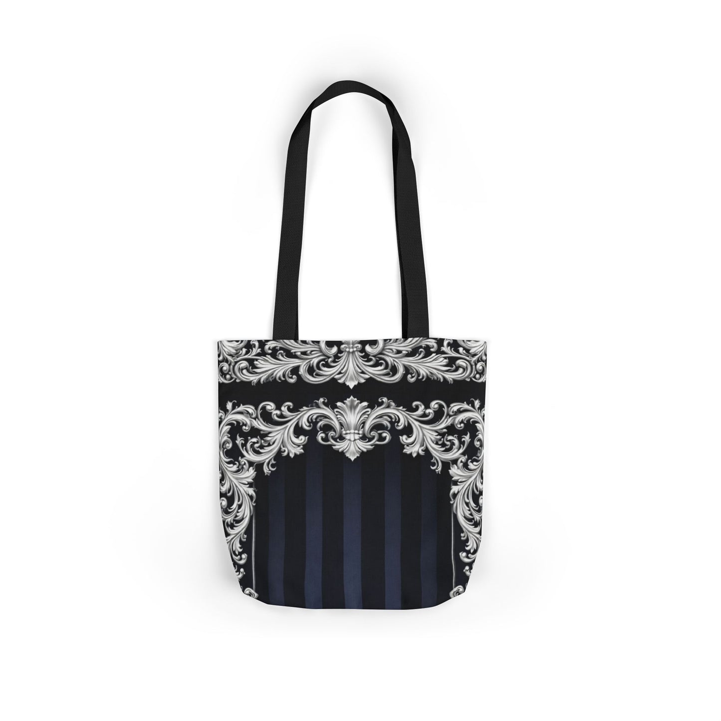 Navy Stripes & Baroque Canvas Tote Bag