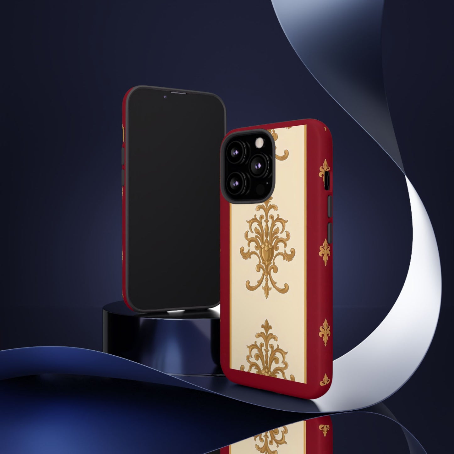 Elegant Floral Motif Phone Case - Tough Cases with Vintage Design - Dusk Red Striped Gold Damask