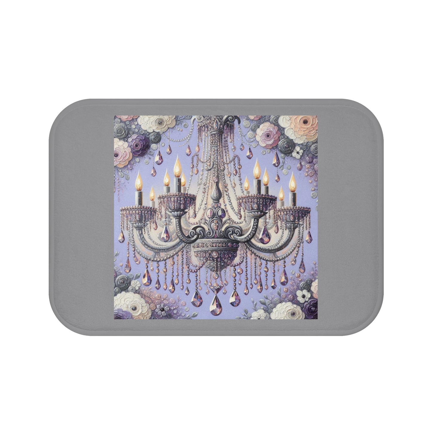 Elegant Floral Chandelier Bath Mat - Luxurious Bathroom Decor, Home Spa Essential, Gift for Her, Wedding, Elegant Home - Lilac Jeweled Chandelier