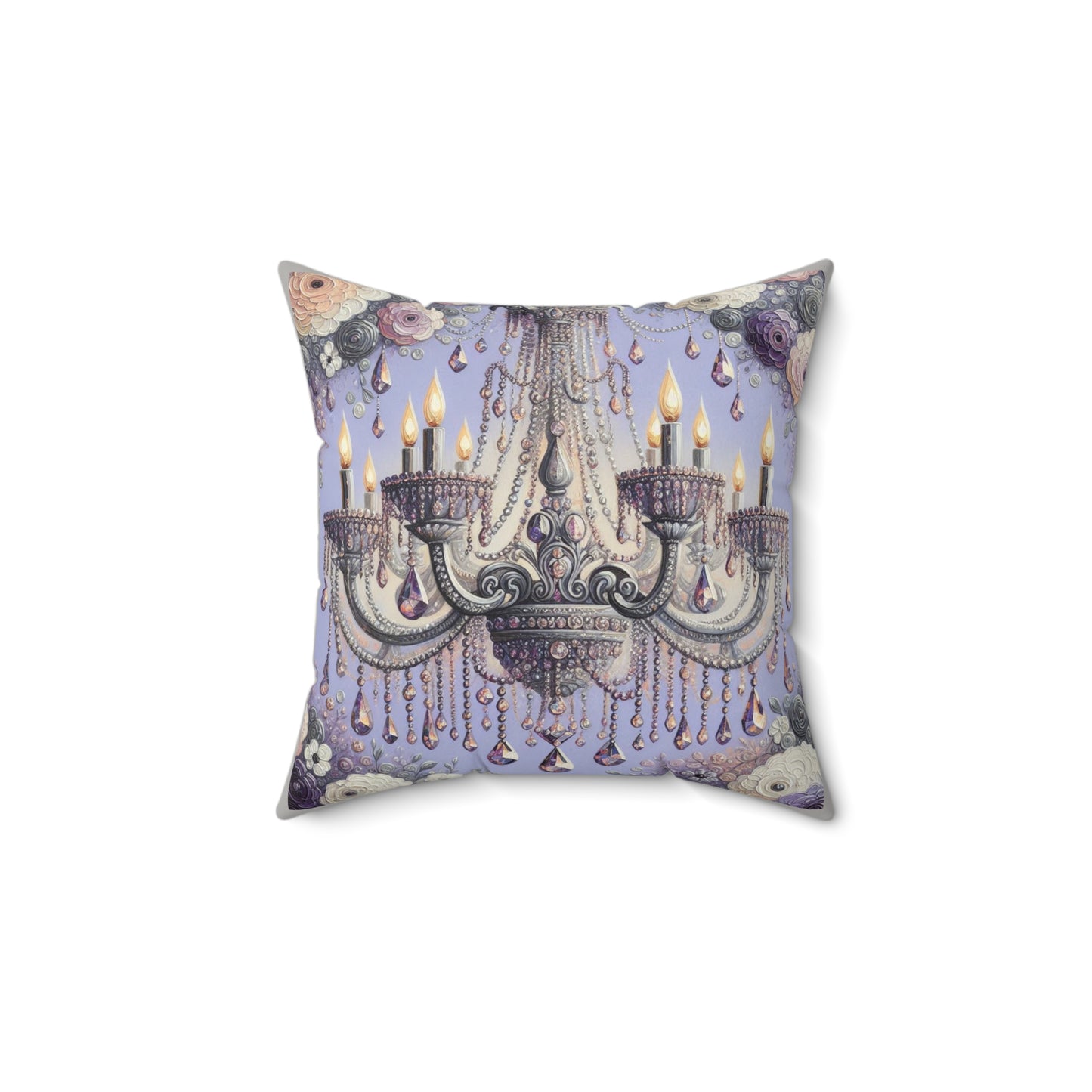 Chic Faux Suede Pillow with Elegant Chandelier Design | Decorative Throw Pillow, Home Decor Accent, Gift for Any Occasion - Lilac Jeweled Chandelier