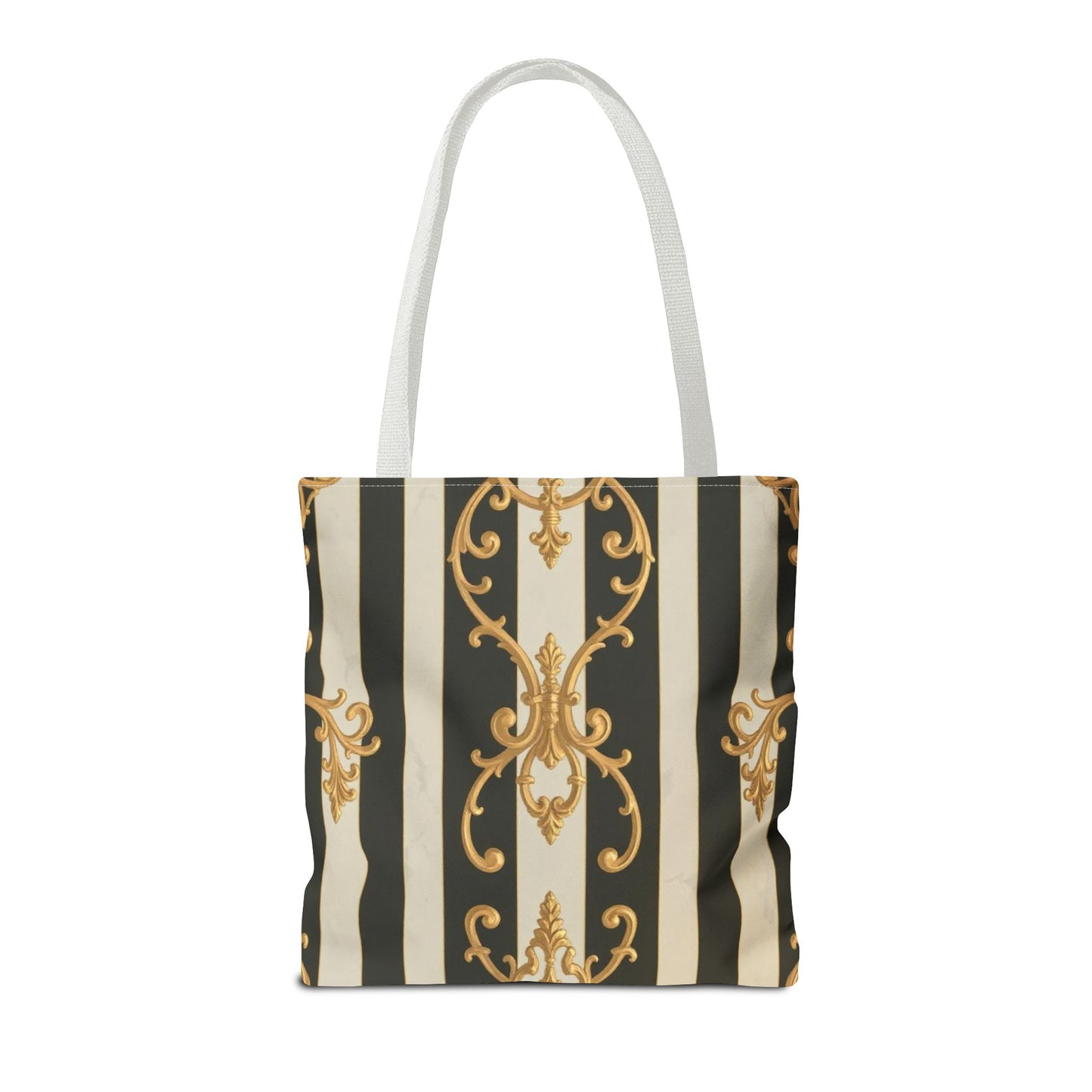 Elegant Black & Alabaster Striped Baroque Tote Bag, Stylish Shopping Bag, Fashion Accessory, Gift for Her, Reusable Bag, Perfect for Events