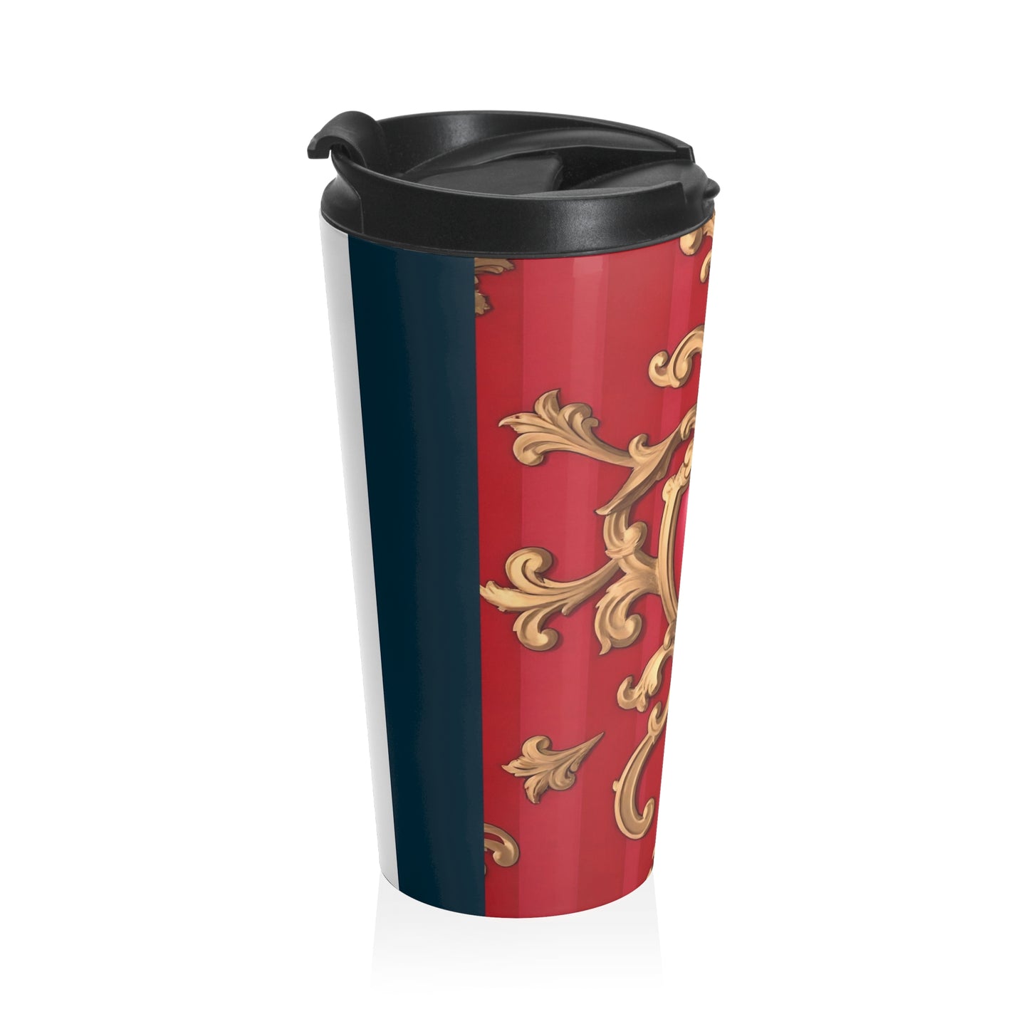 Elegant Red Baroque Stainless Steel Travel Mug - Stylish Coffee Cup, Gift for Coffee Lovers, Home Office Accessory