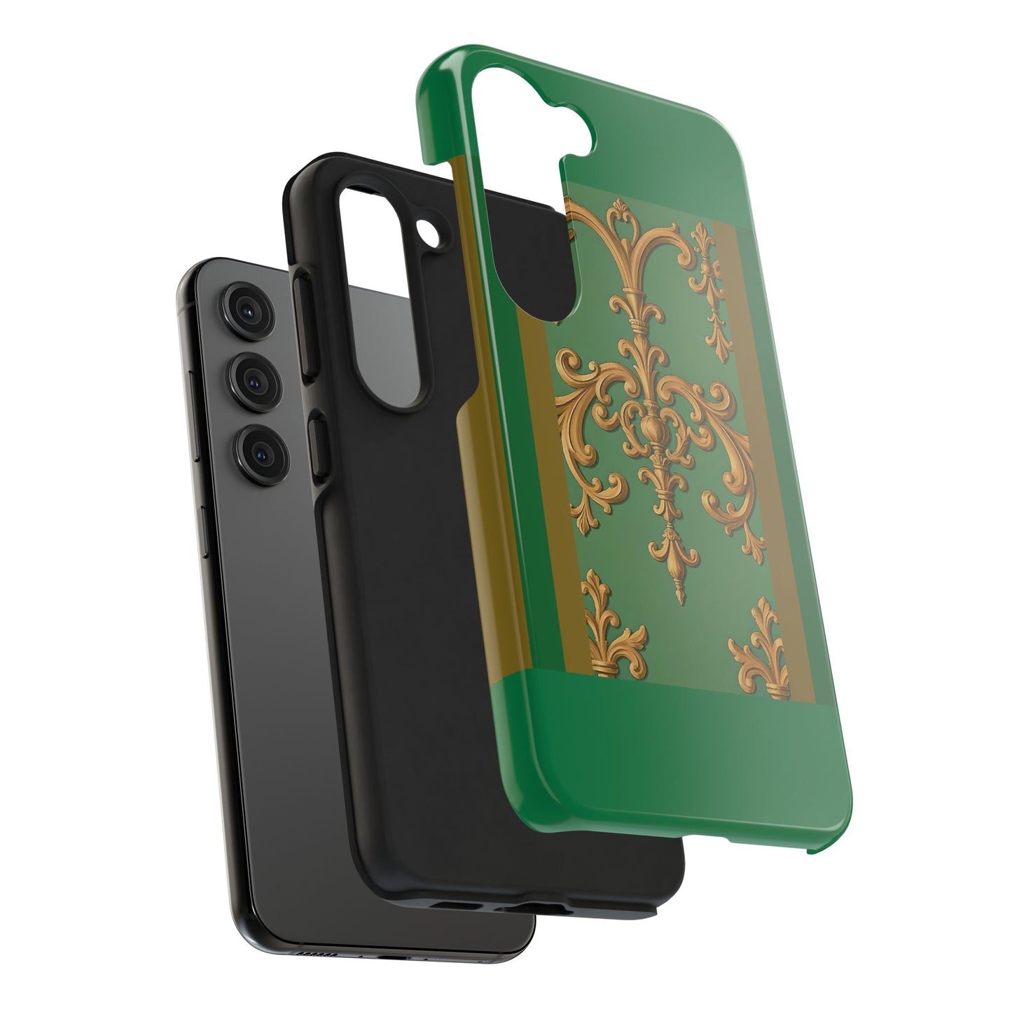 Elegant Floral Tough Phone Case, Durable Phone Cover, Gifts for Her, Stylish Protection, Chic Phone Accessory - Olive Green Striped Rococo