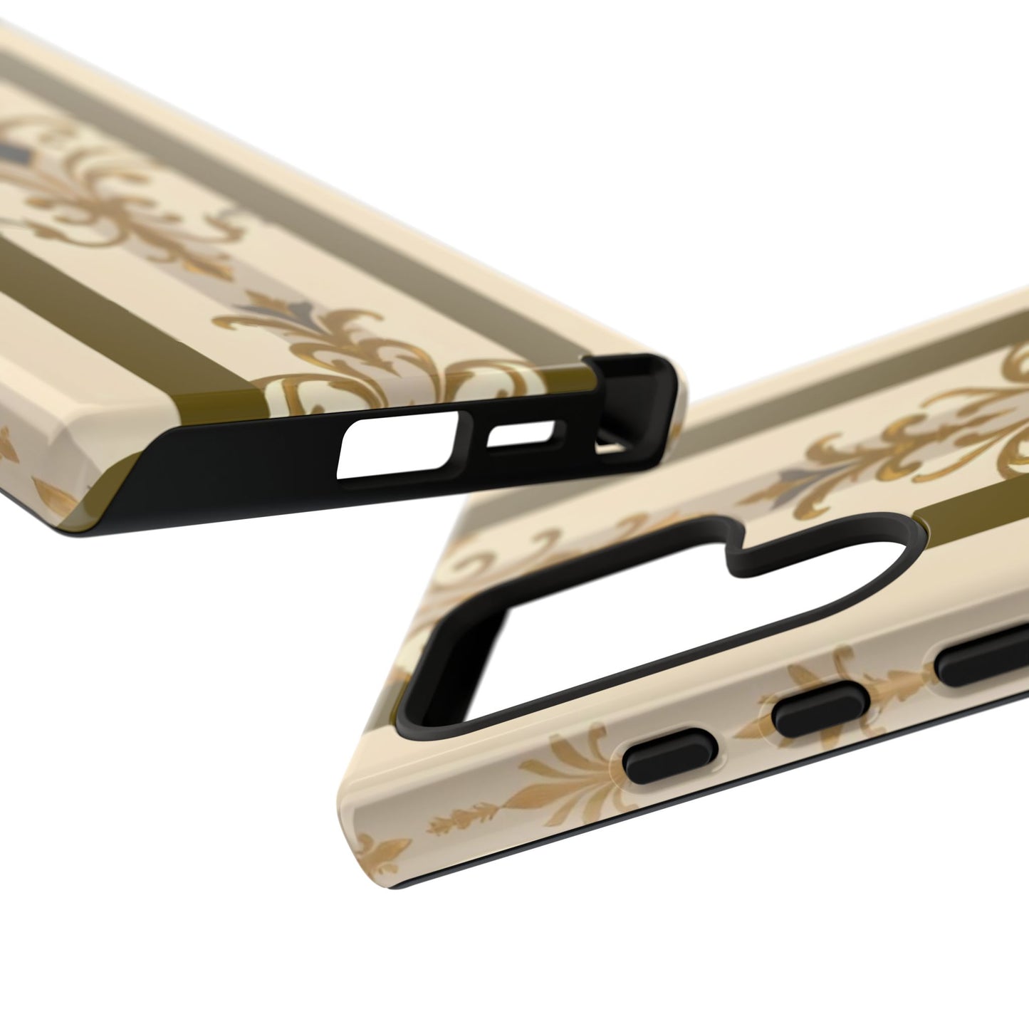 Elegant Floral Motif Phone Case - Tough Cases with Vintage Design - Olive Striped Gold Damask
