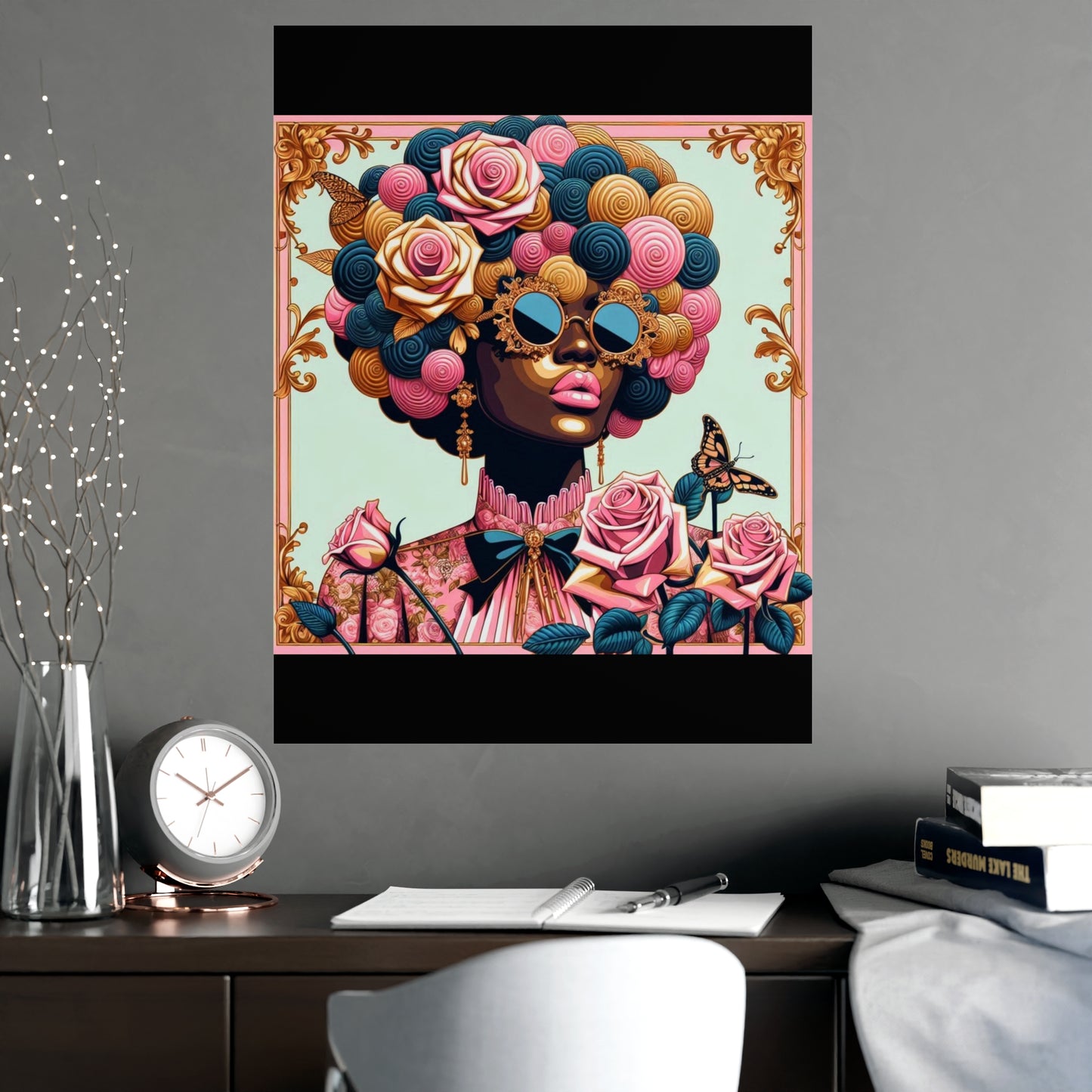 Vibrant Matte Art Posters, Wall Decor for Home, Boho Wall Art, Afrocentric Decor, Unique Gifts for Her - Lady In Pink Baroque