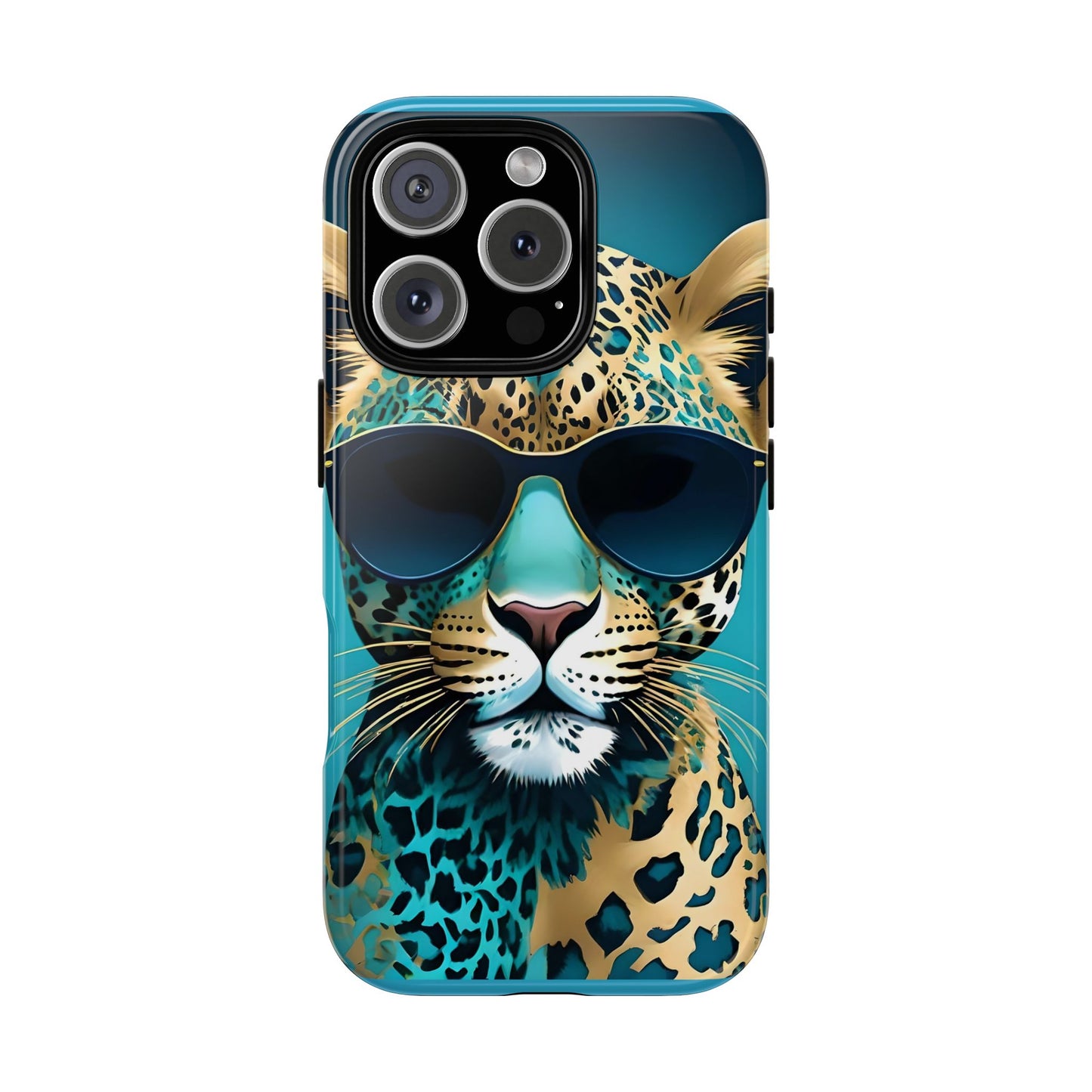 Phone Case - Aqua & Gold Leopard In Sunglasses Design