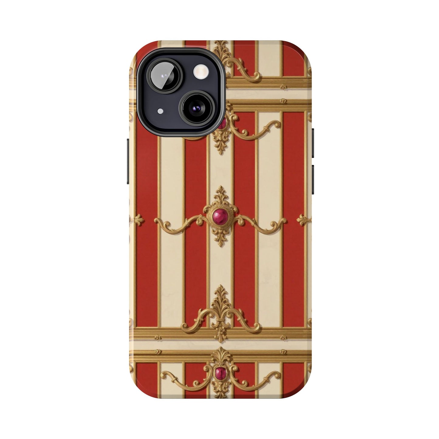 Elegant Alabaster & Dusk Orange Striped Baroque Tough Phone Case - Stylish Protection for Your Device
