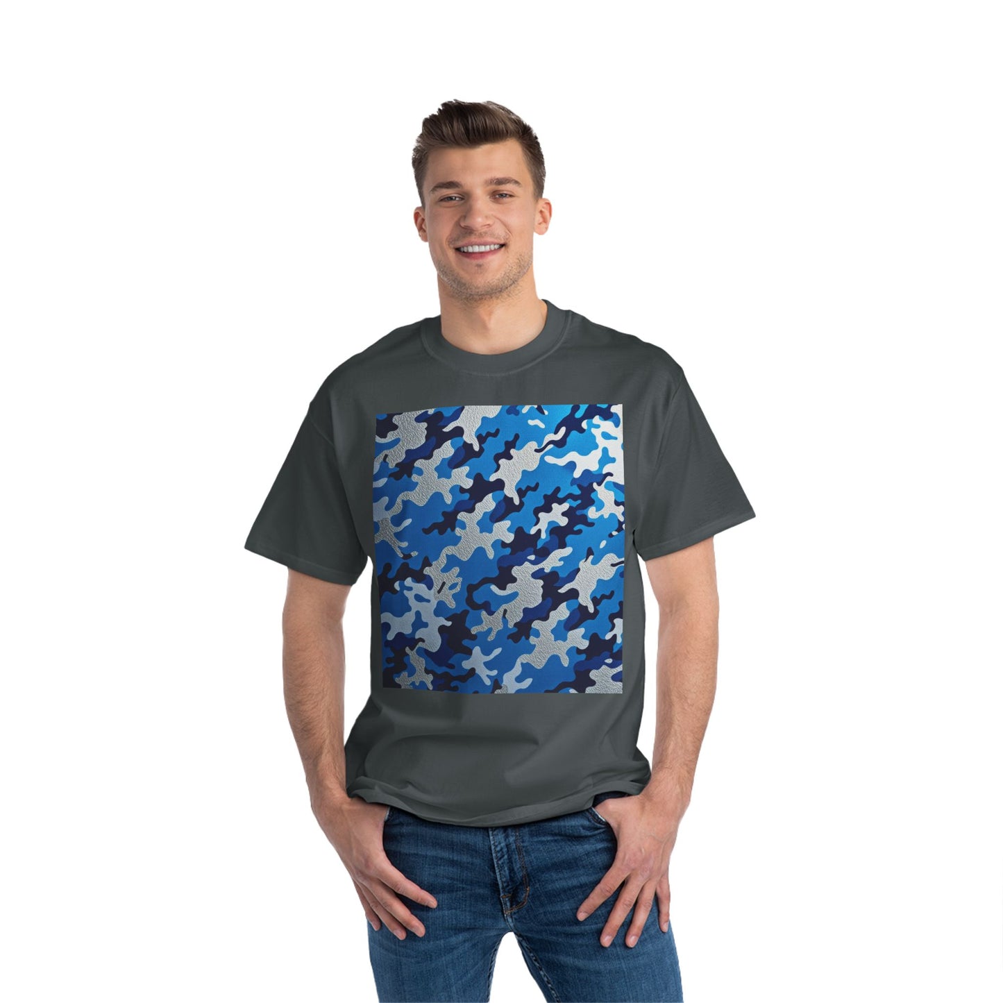 Stylish Camo Tee for Adventurers, Unisex Casual Wear, Summer Outing Shirt, Gift for Outdoorsy Friends, Trendy Graphic Tee - Blue Camo