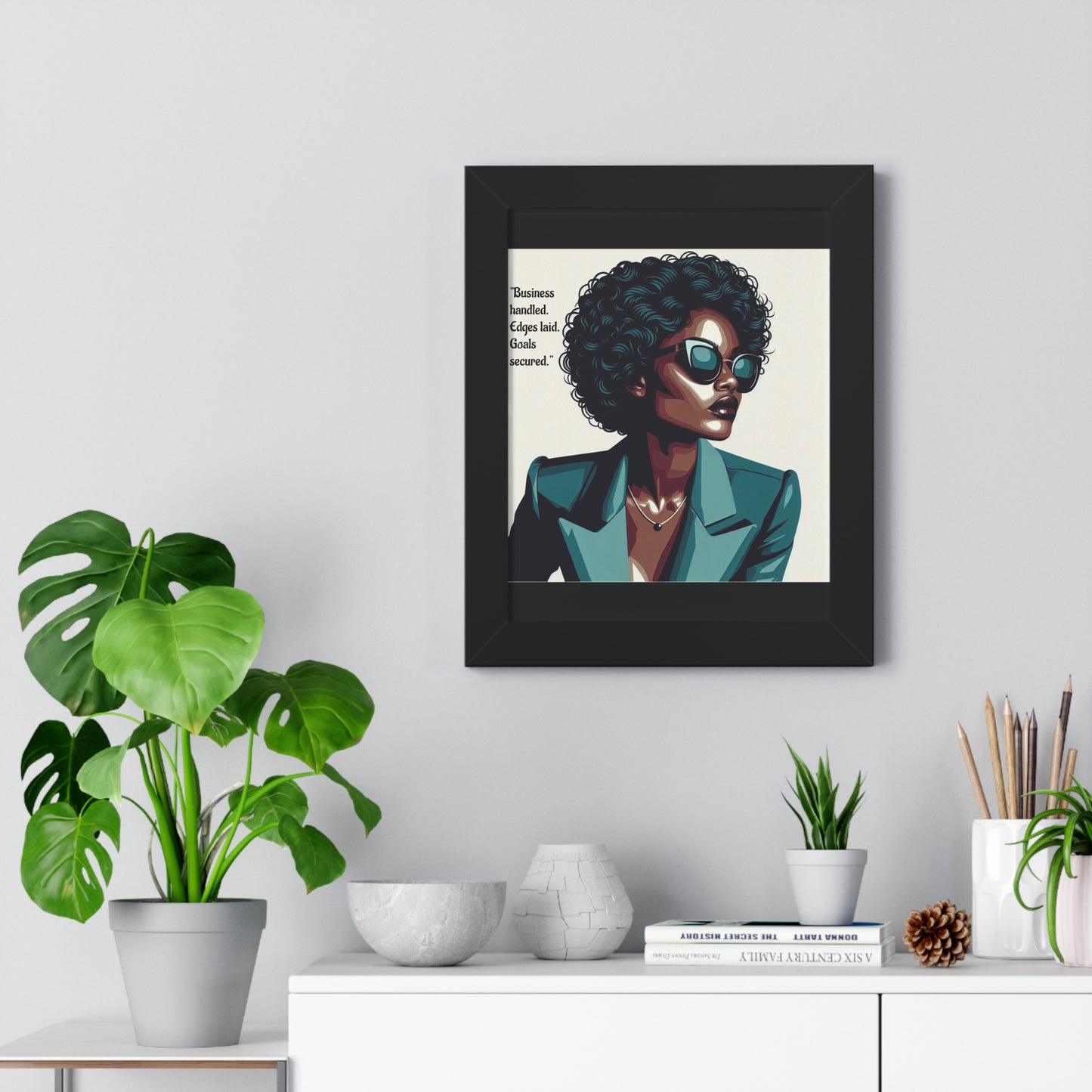 Stylish Framed Vertical Poster - Modern Art for Home Decor - "Business handled."