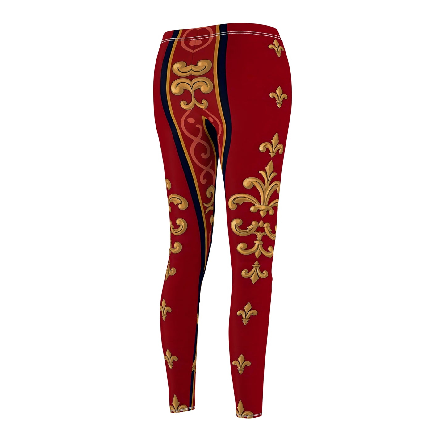 Stylish Women's Casual Leggings with Elegant Design, Fashionable Activewear, Perfect for Festivals - Midnight Blue & Dusk Red Gold Baroque