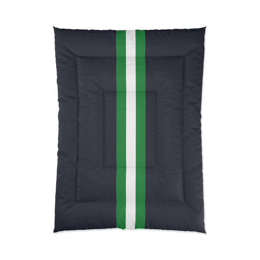 Lunar Midnight & Green-White Striped Comforter for Cozy Bedrooms, Bedding Set for Kids, Teen Room Decor, Gift for Sports Lovers, Stylish Comforter