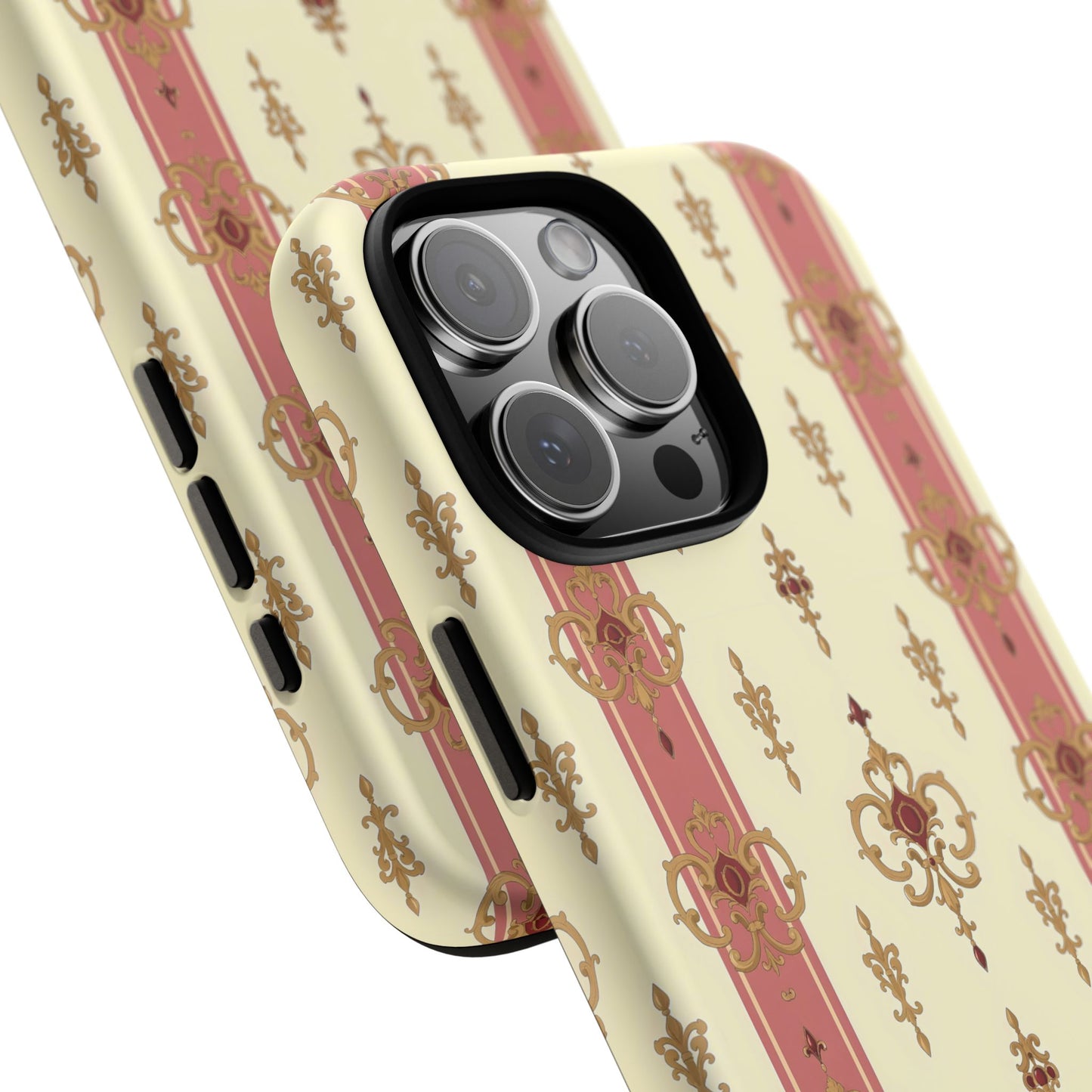 Elegant Floral Motif Phone Case - Tough Cases with Vintage Design - Mauve Striped Gold Damask