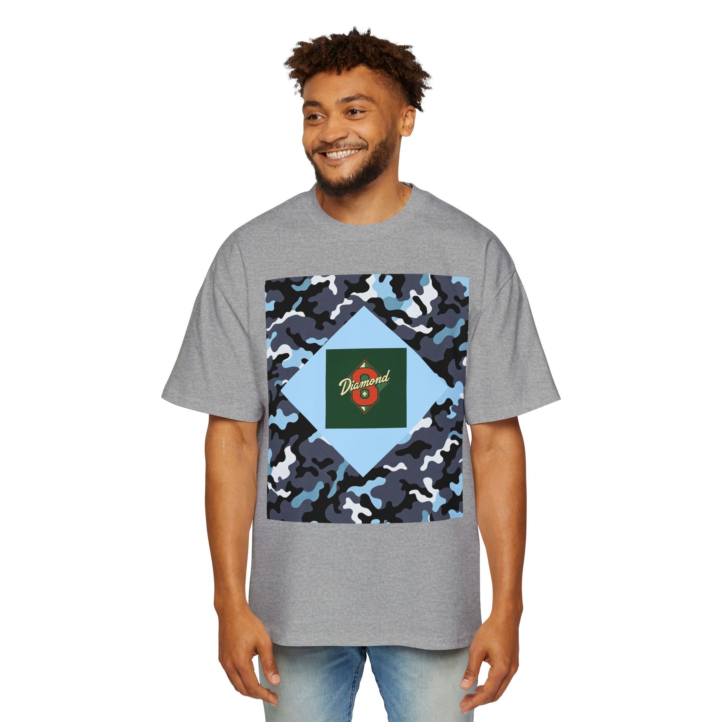 Men's Oversized Camo Tee, Casual Streetwear, Graphic T-Shirt, Trendy Outfit, Gift for Him, Relaxed Fit Top - Camo & Diamond 8