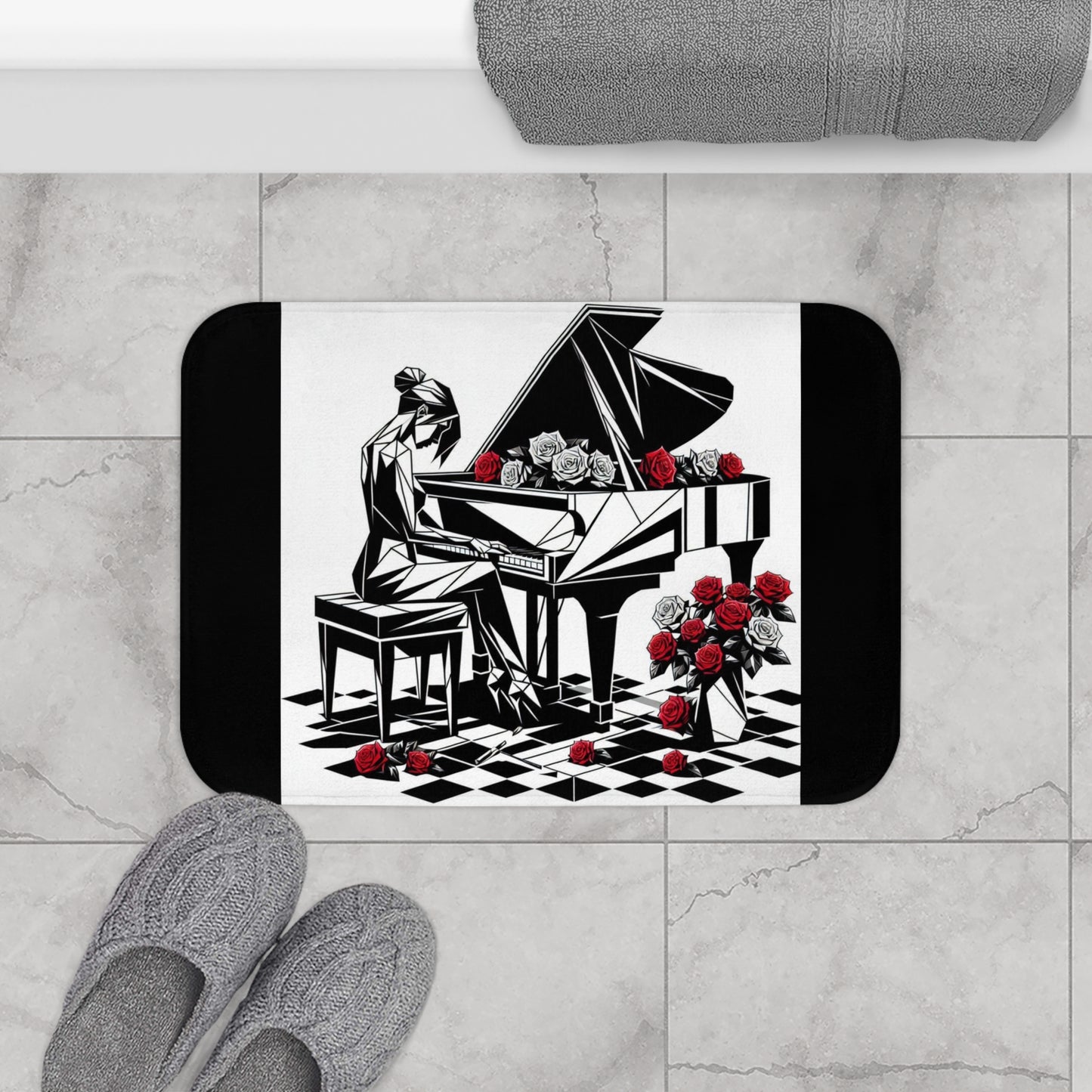 Elegant Piano Roses Bath Mat - Stylish Bathroom Decor