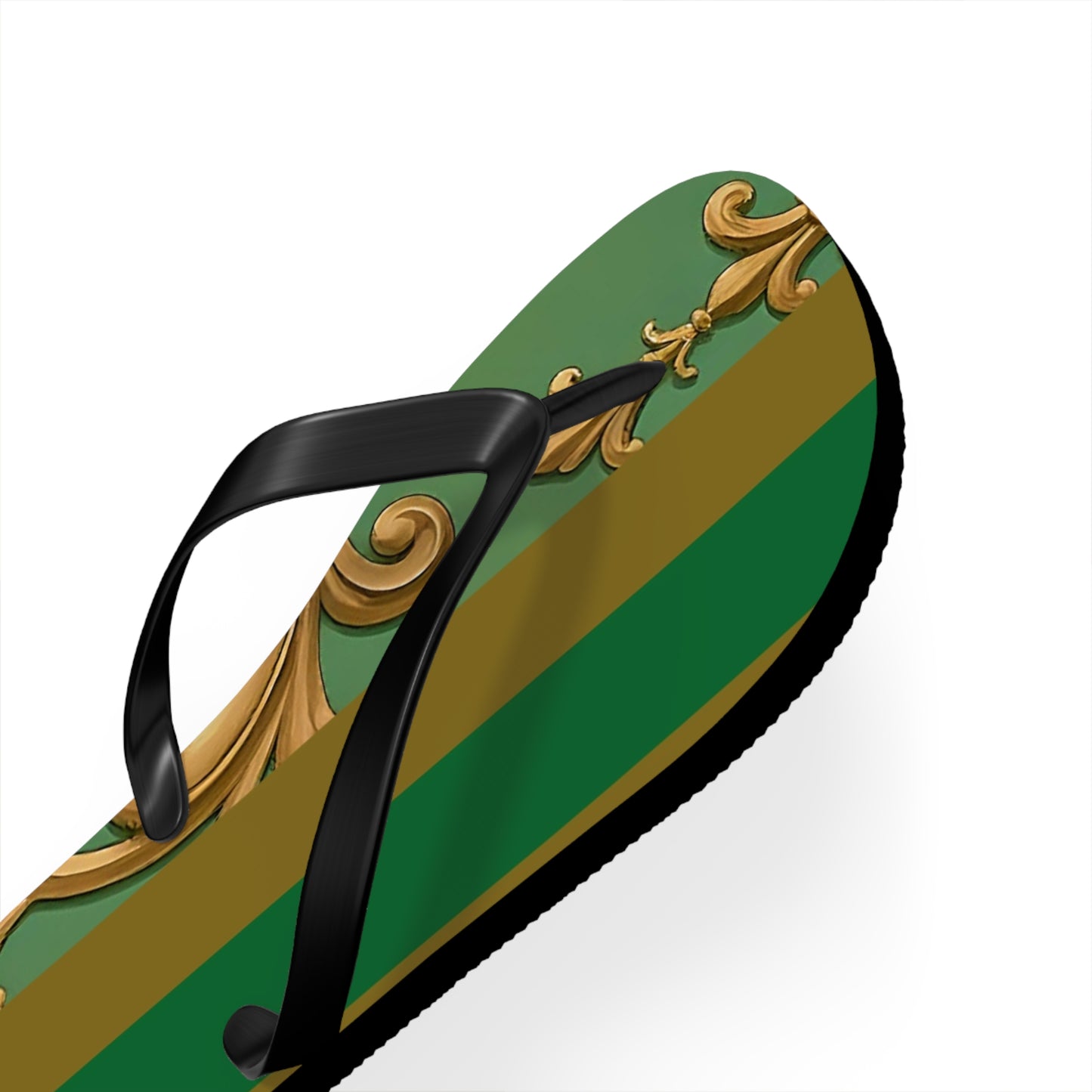 Stylish Summer Flip Flops | Elegant Beach Sandals | Trendy Footwear for Vacation | Perfect Gift for Hot Days - Olive Green Striped Rococo