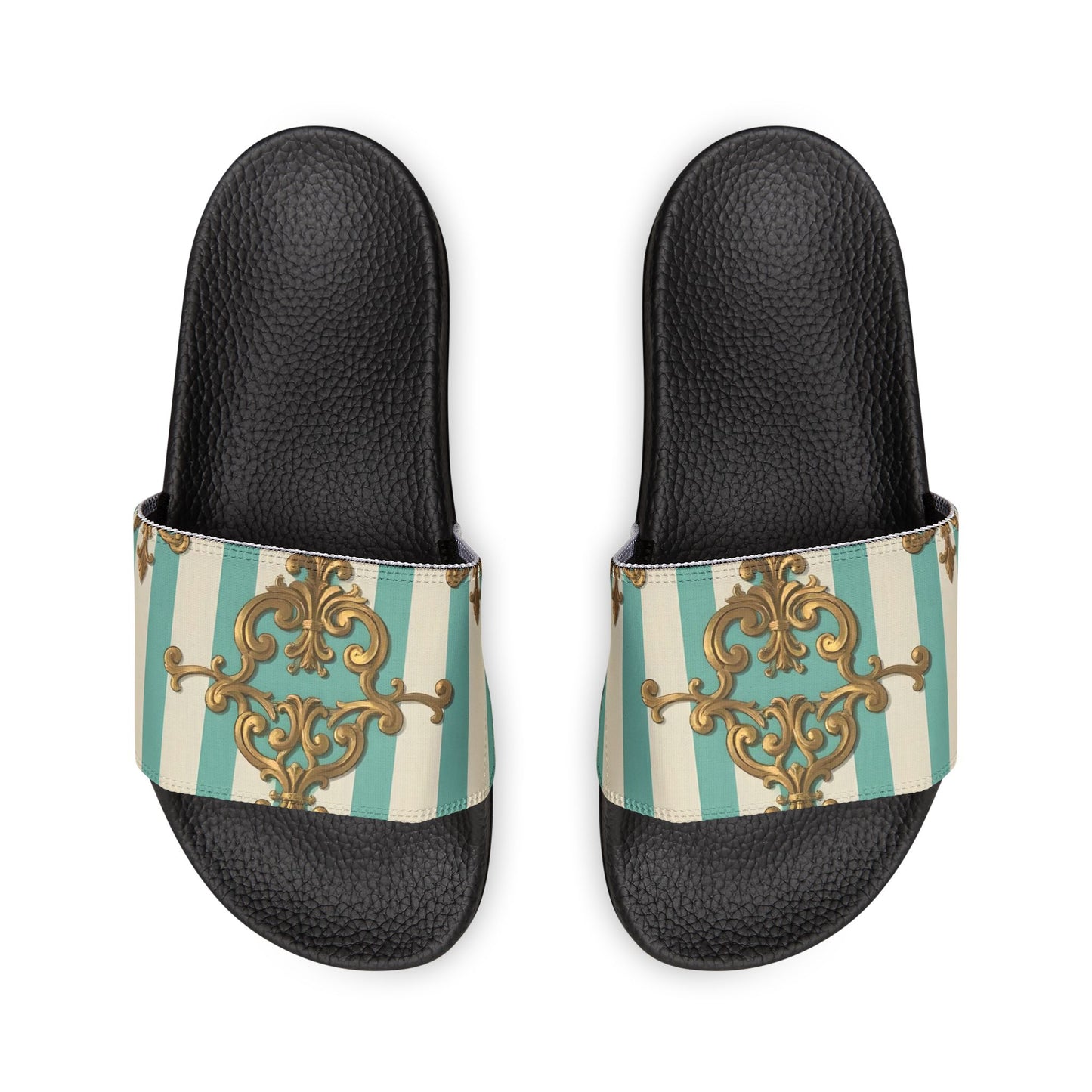Chic Removable-Strap Sandals | Stylish Summer Footwear, Beach Sandals, Casual Slides, Floral Pattern - Matte Green Striped Rococo