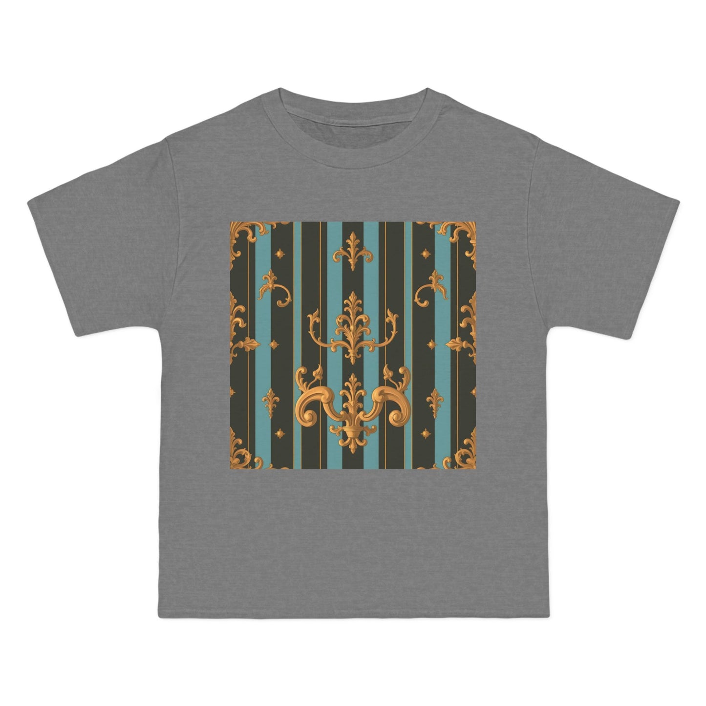 Elegant Vintage Pattern T-Shirt, Stylish Tee for Everyday Wear, Retro Design Shirt, Perfect Gift for Art Lovers - Black & Turquoise Striped Baroque