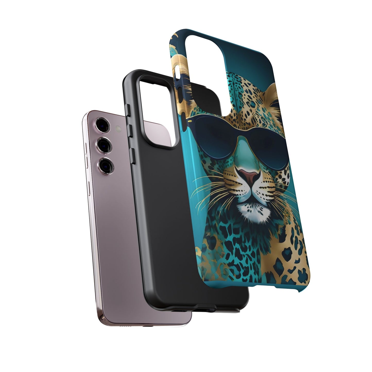 Phone Case - Aqua & Gold Leopard In Sunglasses Design