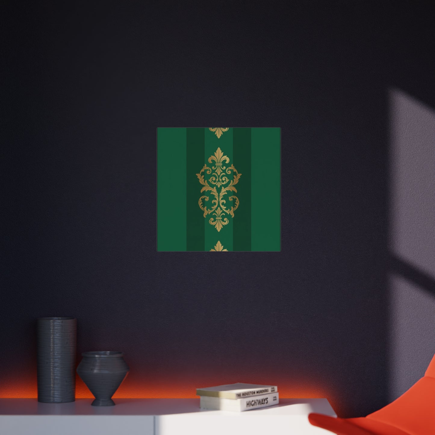 Gold Baroque Green Striped Foam Board Wall Art — Elegant Decorative Plaque