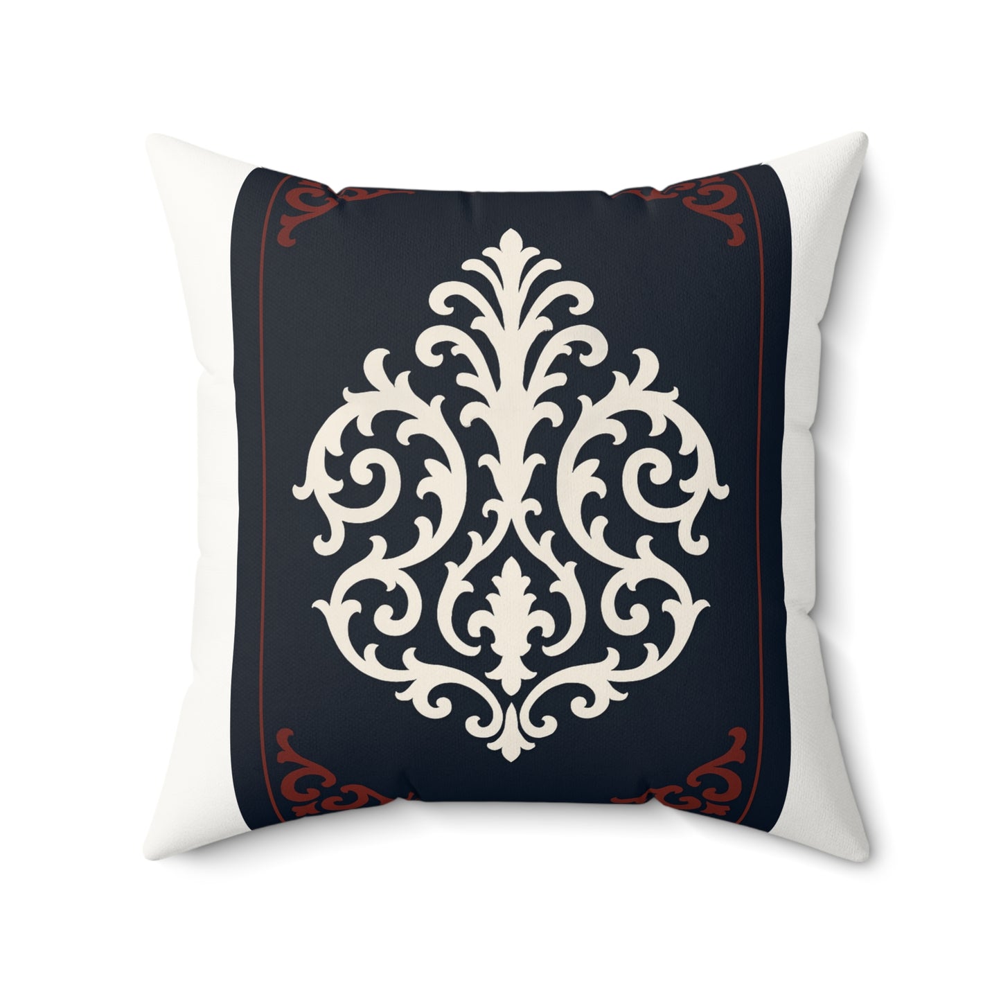 Dusk Blue-Maroon & White Baroque Faux Suede Pillow