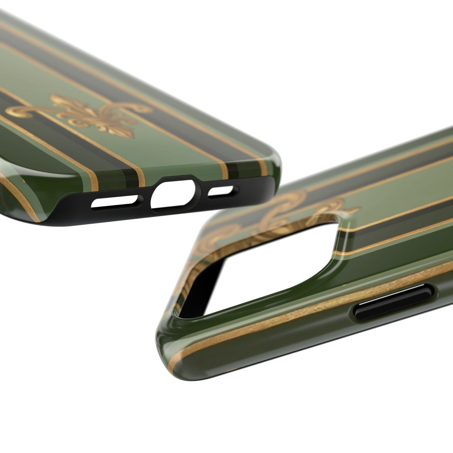 Elegant Tough Phone Cases - Baroque Design, Durable Cell Phone Covers, Unique Gifts for Her, Holiday Gifts - Green Striped Gold Baroque