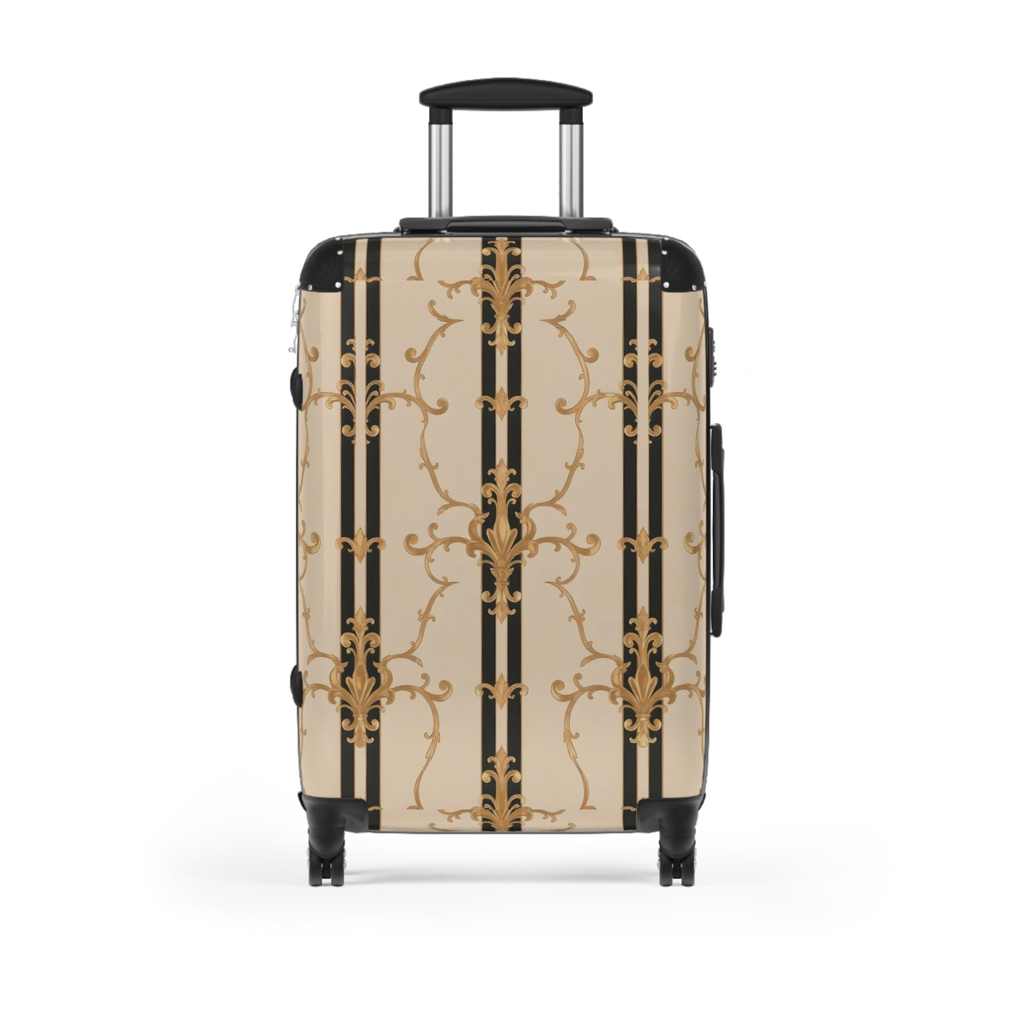 Elegant Travel Suitcase - Stylish Luggage for Adventurers, Travel Enthusiasts, Fashion Design Lovers - Black & Beige Striped Damask