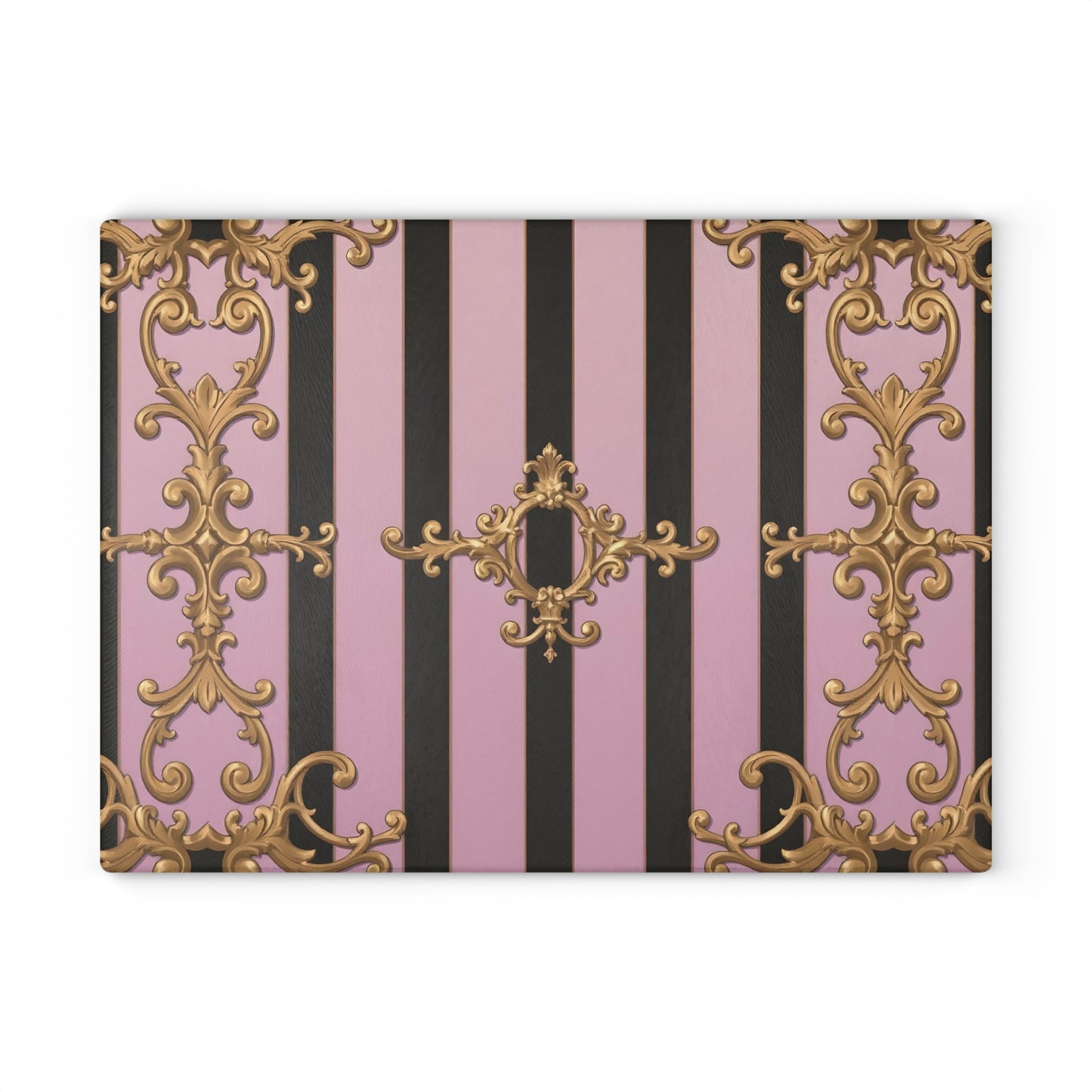 Luxurious Glass Cutting Board, Elegant Kitchen Decor, Wedding Gift, Cooking Accessory - Matte Lavender & Black Striped Gold Baroque