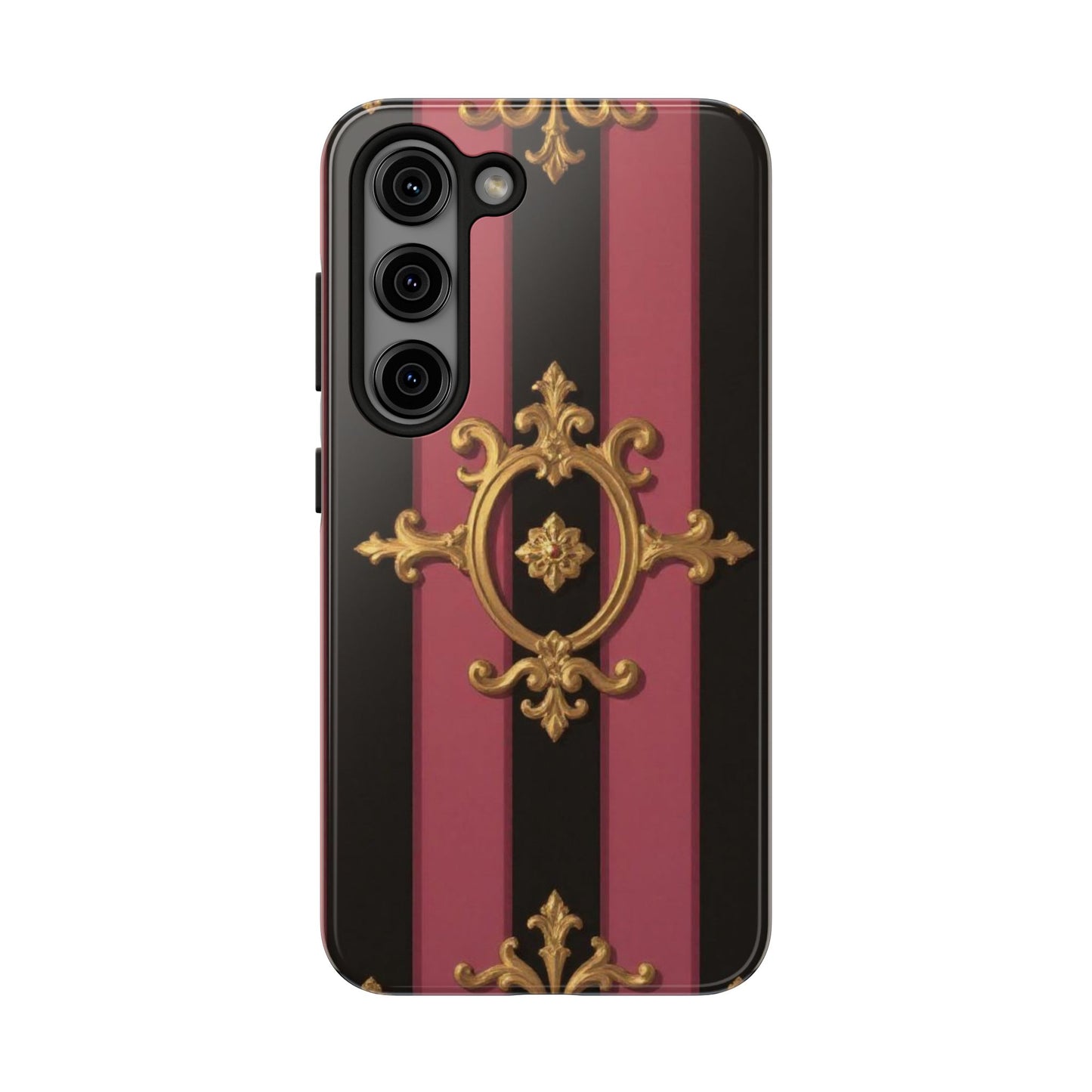 Elegant Black & Mauve Striped Gold Baroque Tough Phone Cases, Luxe Phone Covers, Fashionable Mobile Cases, Gift for Her, Holiday Phone Accessories