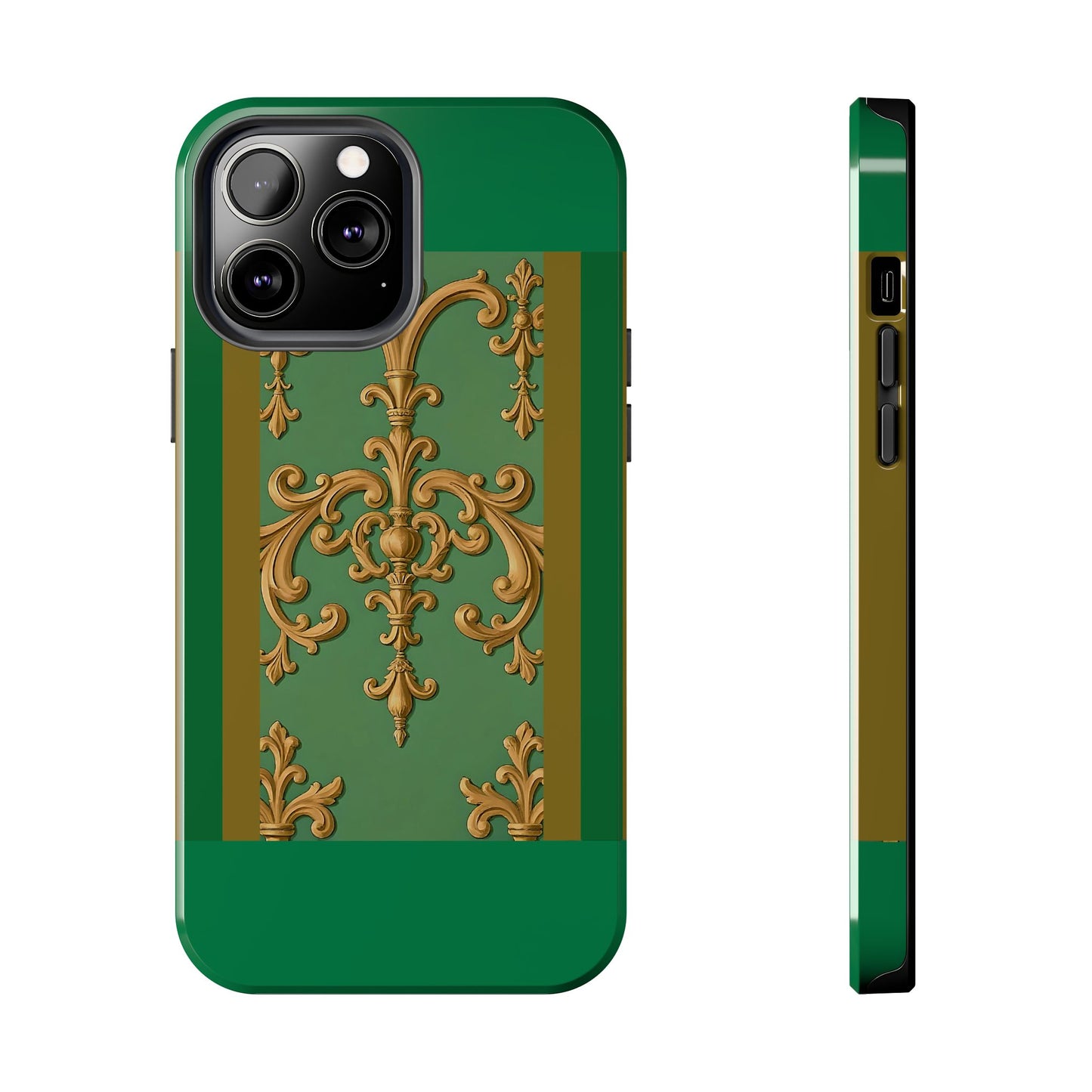 Elegant Floral Tough Phone Case, Durable Phone Cover, Gifts for Her, Stylish Protection, Chic Phone Accessory - Olive Green Striped Rococo