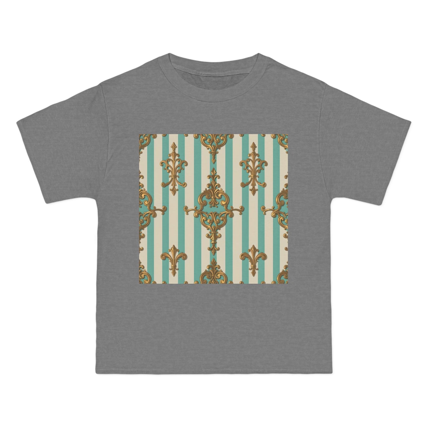 Elegant Patterned Short-Sleeve T-Shirt, Fashion Tee, Casual Wear, Gift for Her, Summer Style, Unique Design - Matte Green Striped Rococo