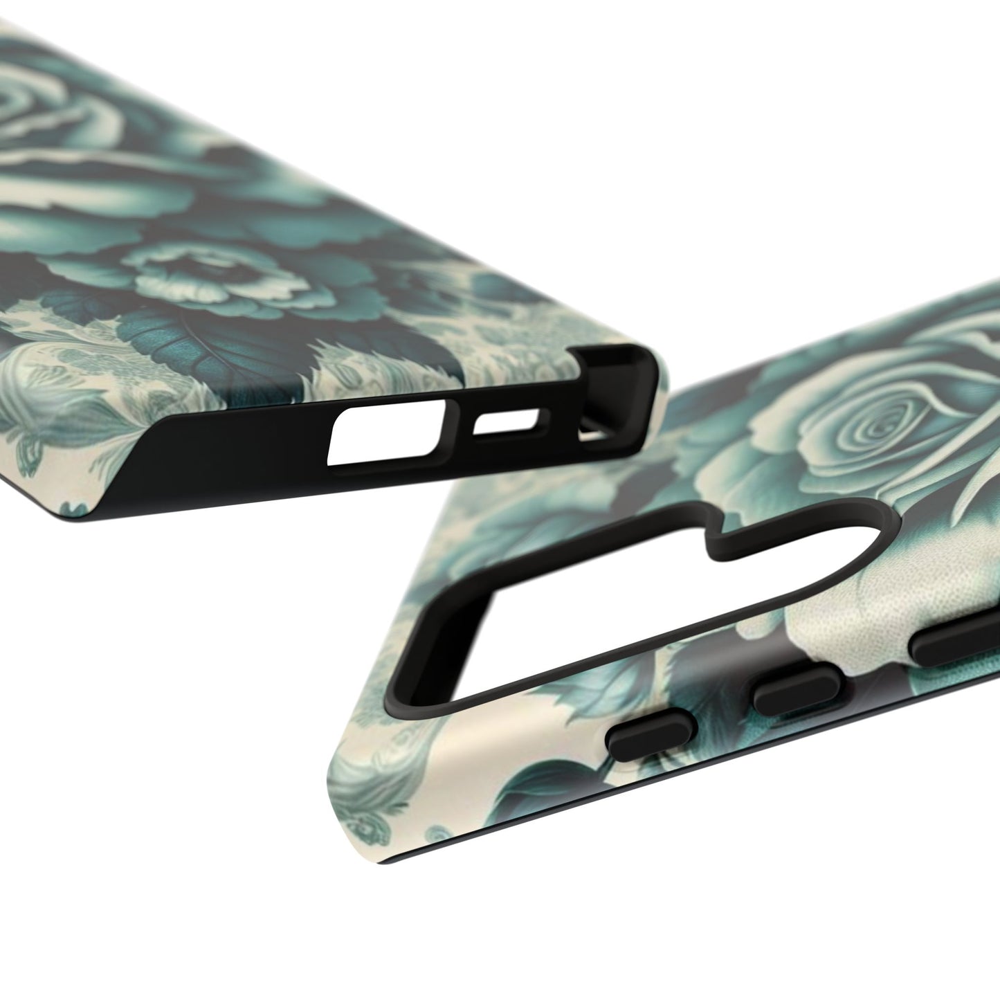 Elegant Floral Motif Phone Case - Tough Cases with Vintage Design - Teal Roses & Damask