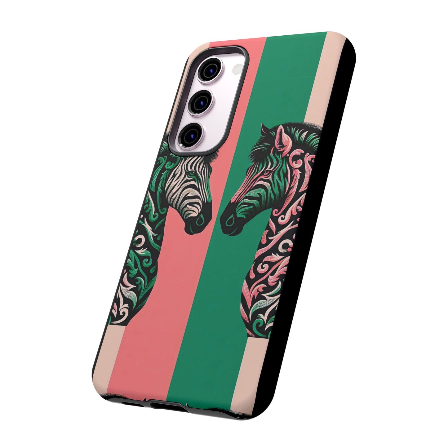 Phone Case - Elegant Pink & Green Zebra Damask Design