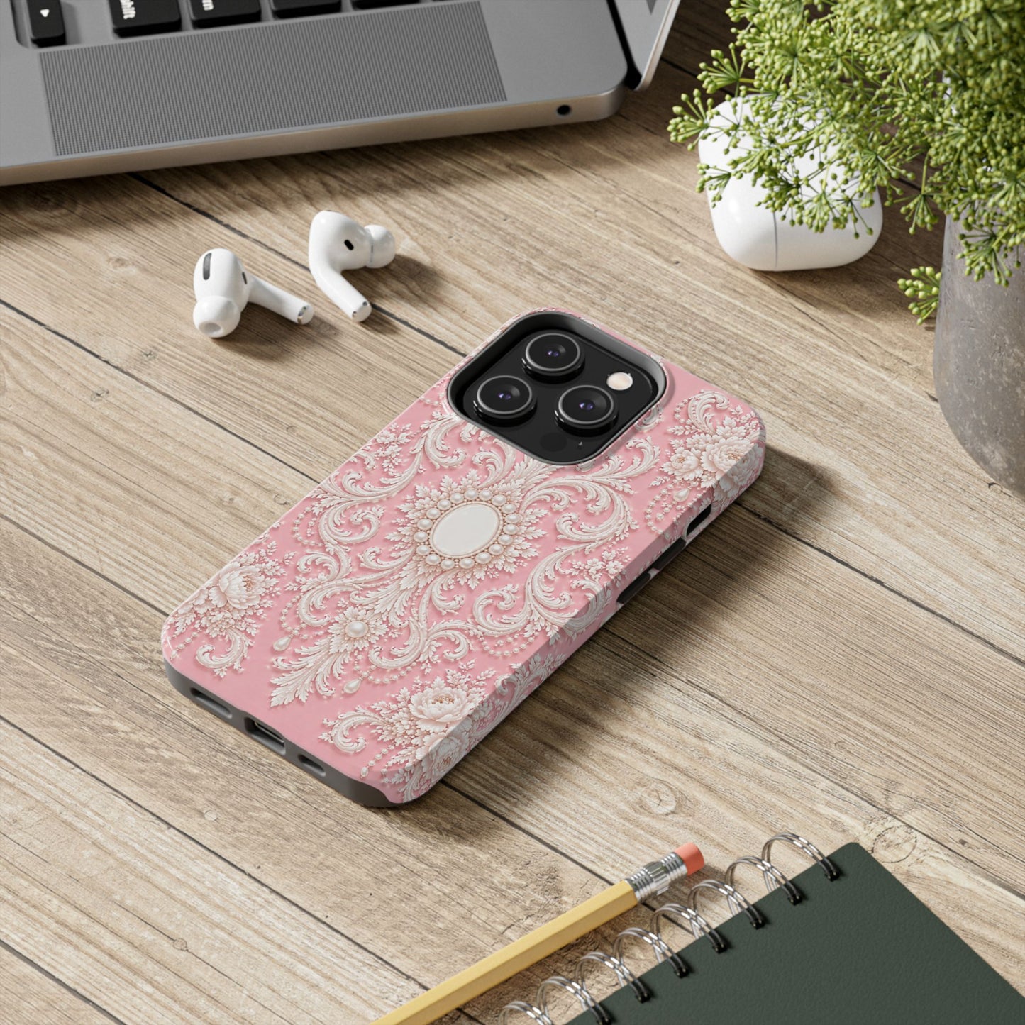 Pink Rococo Elegant Floral Tough Phone Case - Pink Vintage Design
