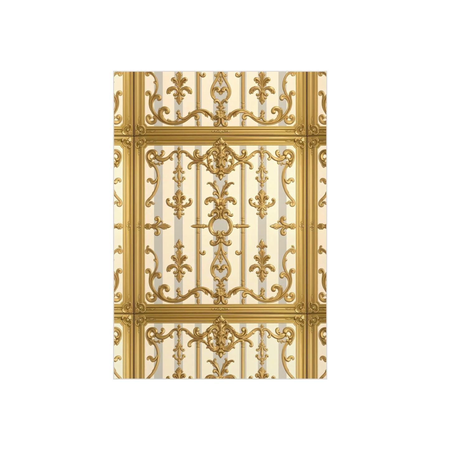 Elegant Ornate Foam Board Art - Luxury Wall Décor, Home Decoration, Versatile Display Board - Matte Gray & Cream Striped Gold Baroque