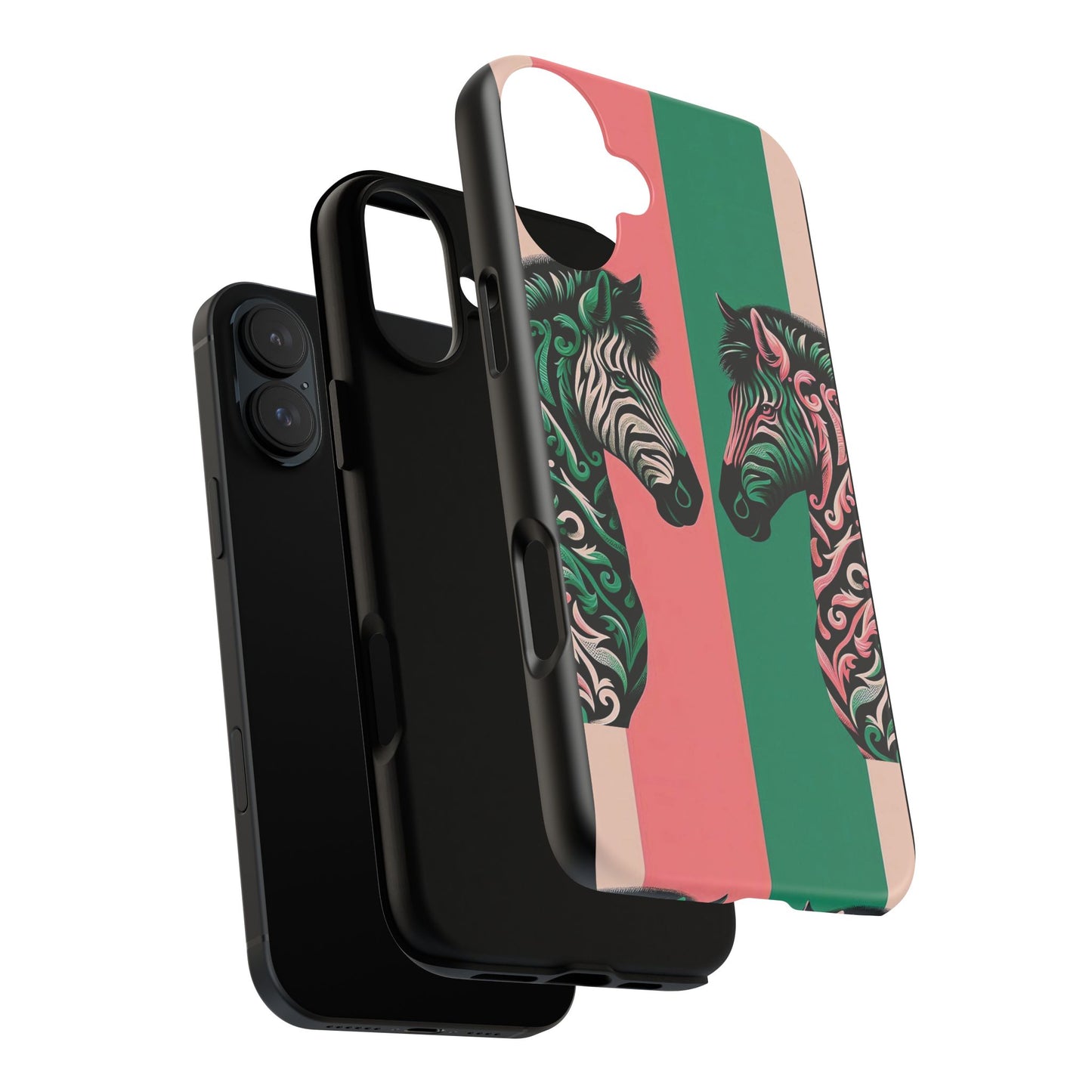 Phone Case - Elegant Pink & Green Zebra Damask Design